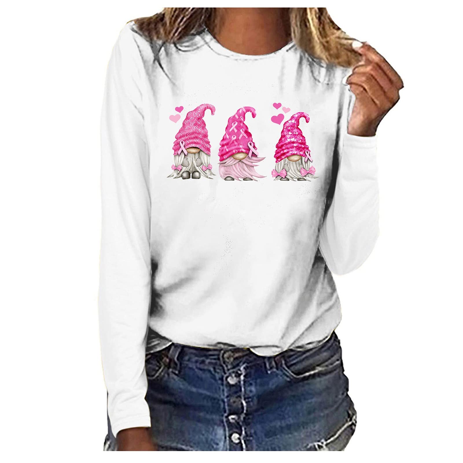 Pink Ribbon Awareness Gnome T-Shirt - Breast Cancer Support Gift for Women & Girls | Comfortable Cotton Tee for Fundraisers, Walks & Awareness Events