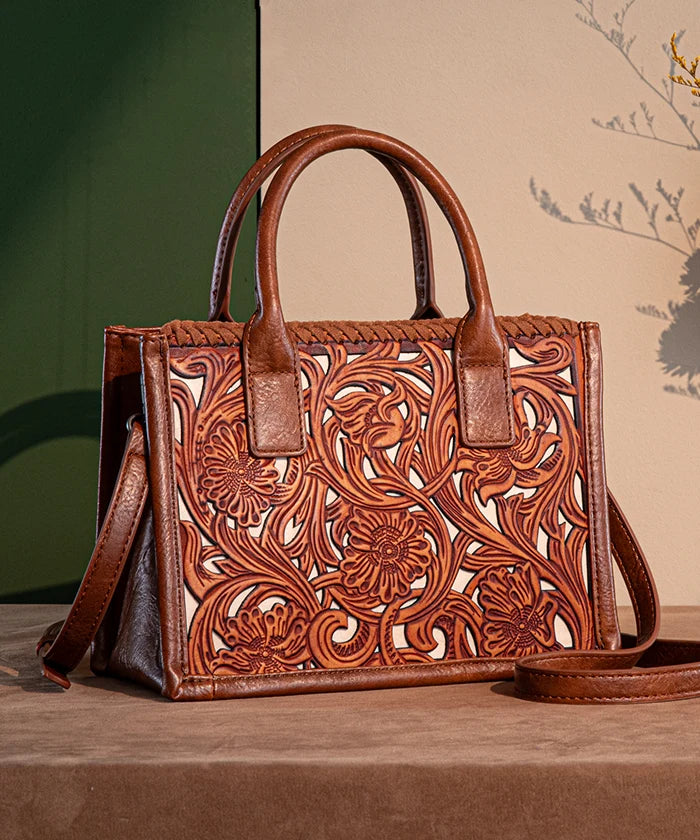 Trinity Ranch Genuine Leather Tooled Tote Bag - Western Style Handbag for Women, Perfect for Work, Travel and Everyday Use