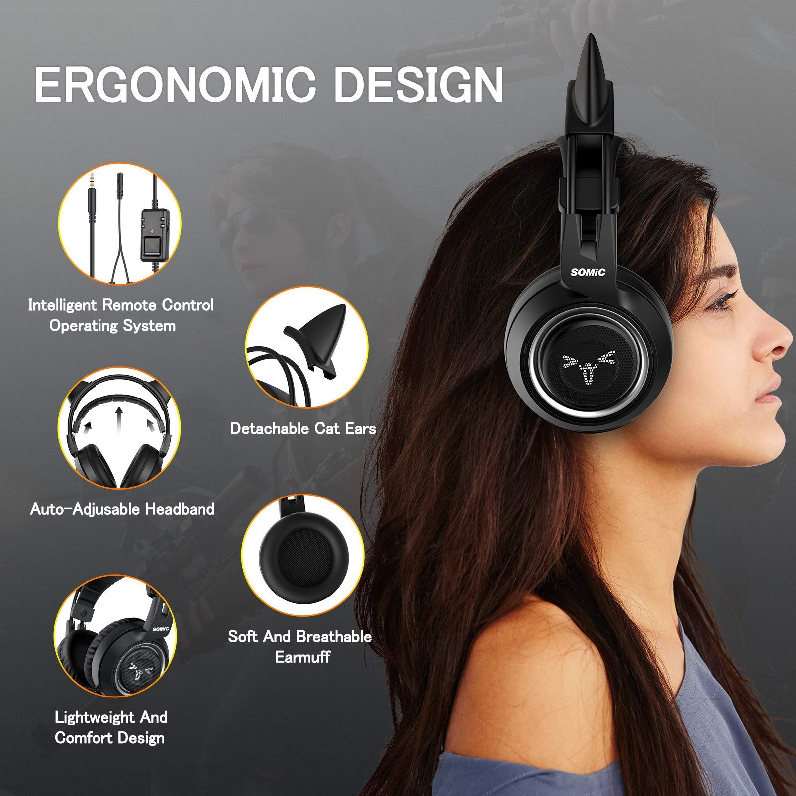 SOMIC G951s Black & G951 Pink Gaming Headset 2-Pack - Stereo Sound with Mic, LED Lights for PS4, PC, Xbox One - Perfect for Women Gamers & Streaming Setup