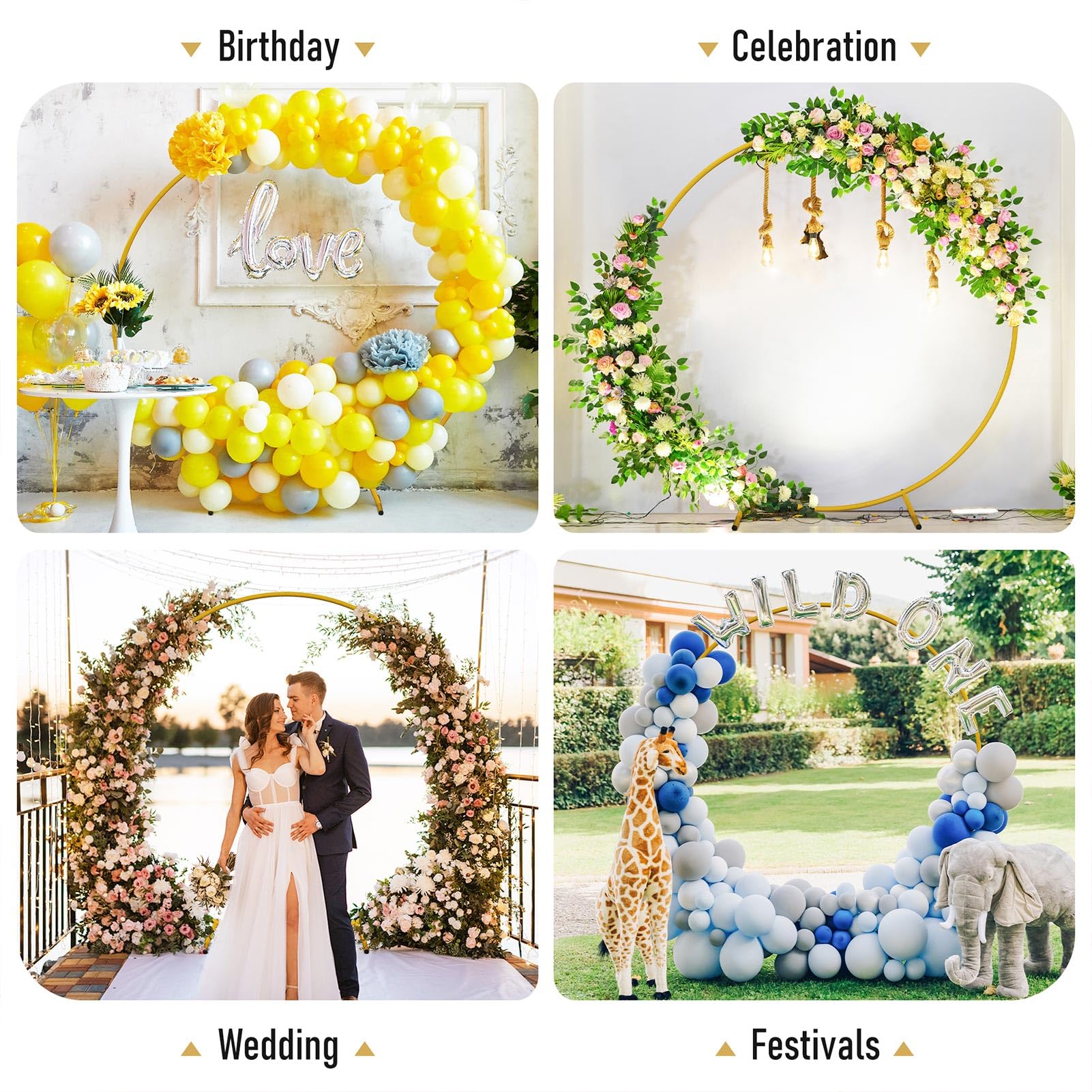 Gold 6.6FT Round Balloon Arch Stand - Metal Circle Backdrop Stand for Wedding Decorations, Birthday Parties, Baby Showers & Anniversary Events - Perfect for Indoor/Outdoor Celebrations & Photo Backdrops