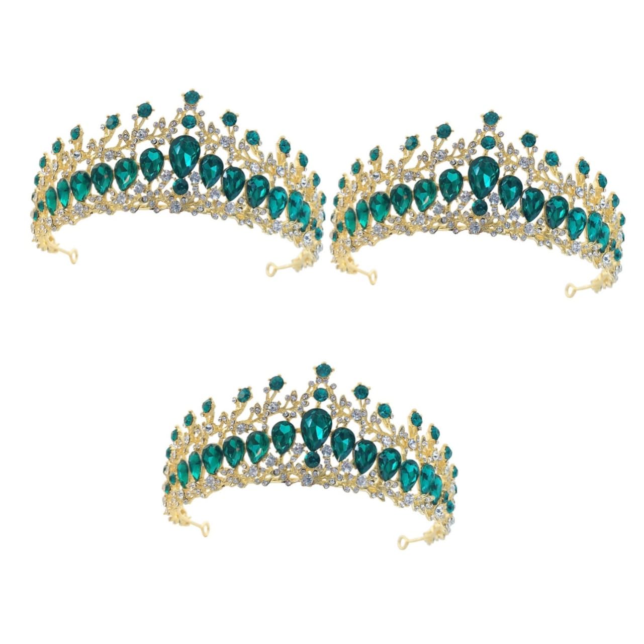 **Abaodam 3pcs Rhinestone Tiara Set - Fairy Princess Headband, Baroque Bridal Crown, Wedding Hair Accessories for Bride, Queen Crystal Tiara in Green & Multicolor - Perfect for Weddings, Prom, Pageants & Costume Parties**