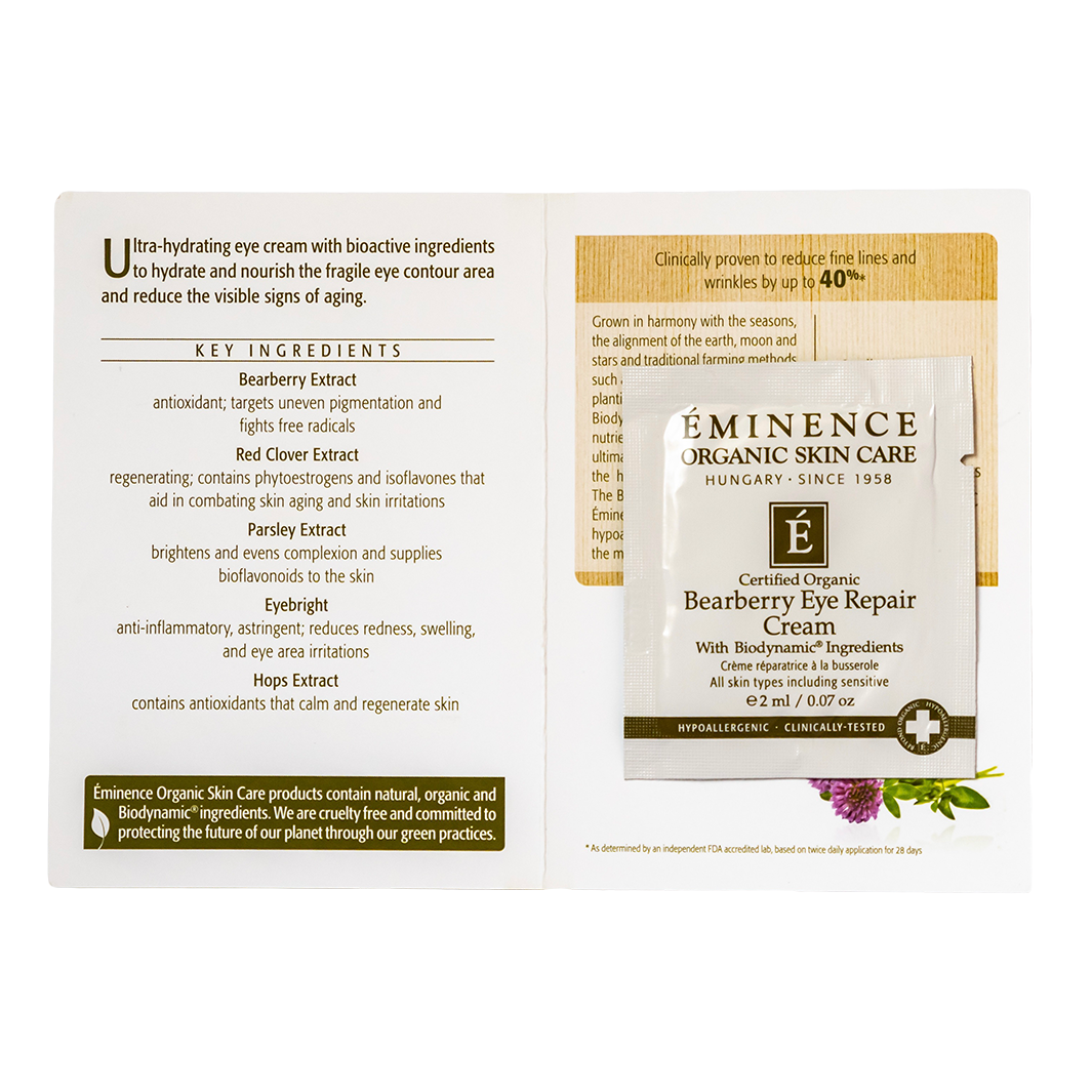 Eminence Organics Bearberry Eye Repair Cream - Dark Circle & Puffiness Treatment for Brightening & Anti-Aging | Perfect for Night Routine & Travel Skincare