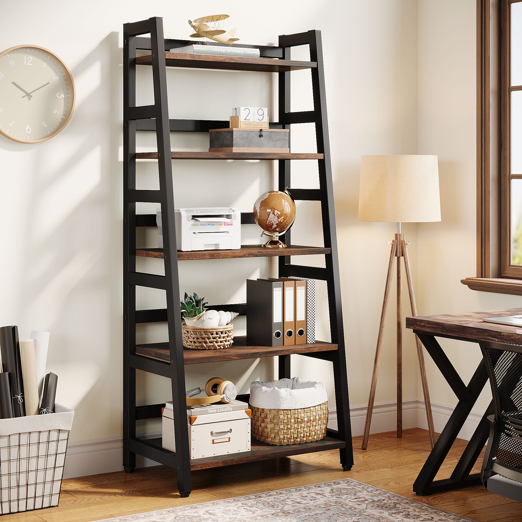 5 Tier Bookshelf - Modern Ladder Bookcase with Storage Shelf, Wooden Display Shelf for Living Room, Bedroom, Home Office - Perfect for Organizing Books, Decor & Storage Needs
