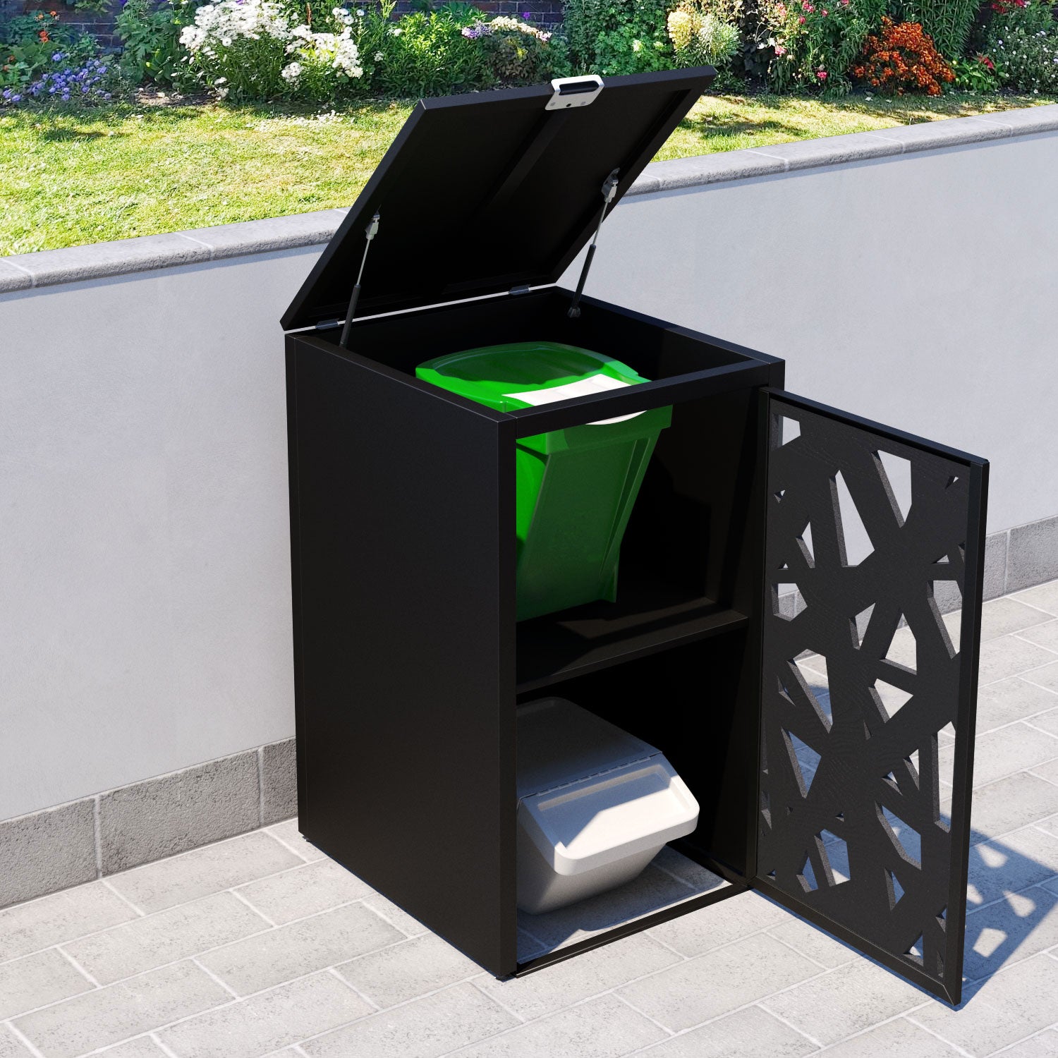 Black 2 Bin Storage Cabinet with Prism Door Screen - Perfect for Kitchen, Bathroom, or Garage Organization