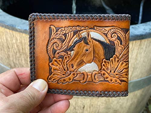 Handmade 3D Genuine Leather Wallet for Men - Custom Engraved & Hand-Painted Western Cowboy Design - Personalized Gift for Father's Day, Birthday & Anniversary - Perfect for Everyday Carry & Western Style Fashion