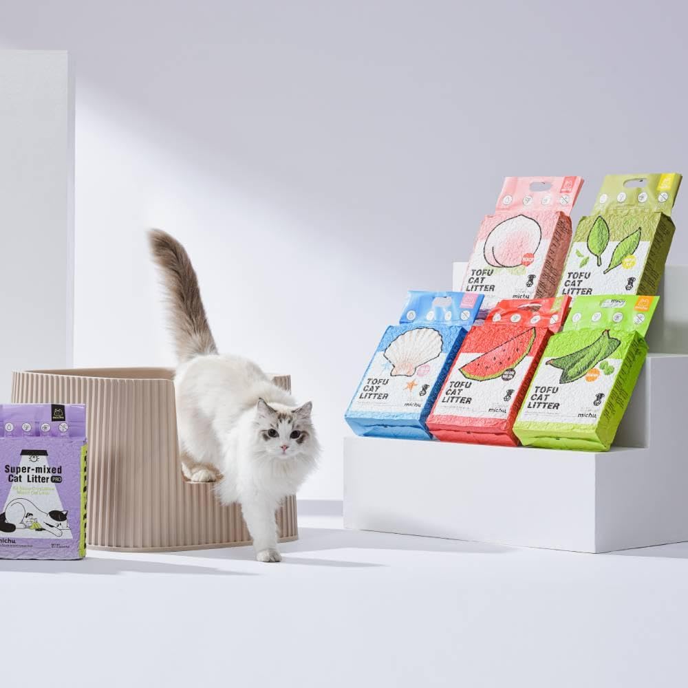 Michu Natural Clumping Tofu Cat Litter - 5.5lb/88oz, 5 Fresh Scents (Peach, Lavender, Green Tea, Original, Lemon) | Eco-Friendly, Low Dust, Flushable Cat Litter for Odor Control | Perfect for Small Spaces & Multi-Cat Households