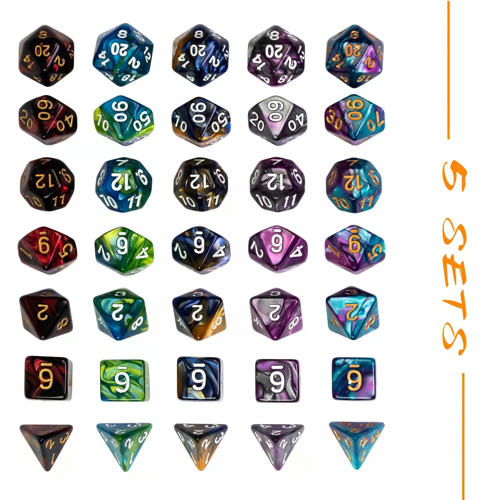 Premium 5 Sets DND Dice Polyhedral Dice Set (35pcs) with Leather Pouch - Vibrant Double-Color RPG Dice for Dungeons & Dragons, Pathfinder, MTG & Tabletop Gaming - Perfect for Campaigns, Gift Giving & Game Nights