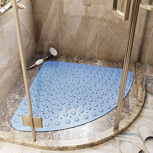 Non-Slip Quick Dry Bath Mat with Suction Cups - 21x21 Inch Shower Floor Mat with Drain Holes, Machine Washable for Bathroom & Shower Stall - Perfect for Wet Floors, Kids & Elderly Safety (Blue)