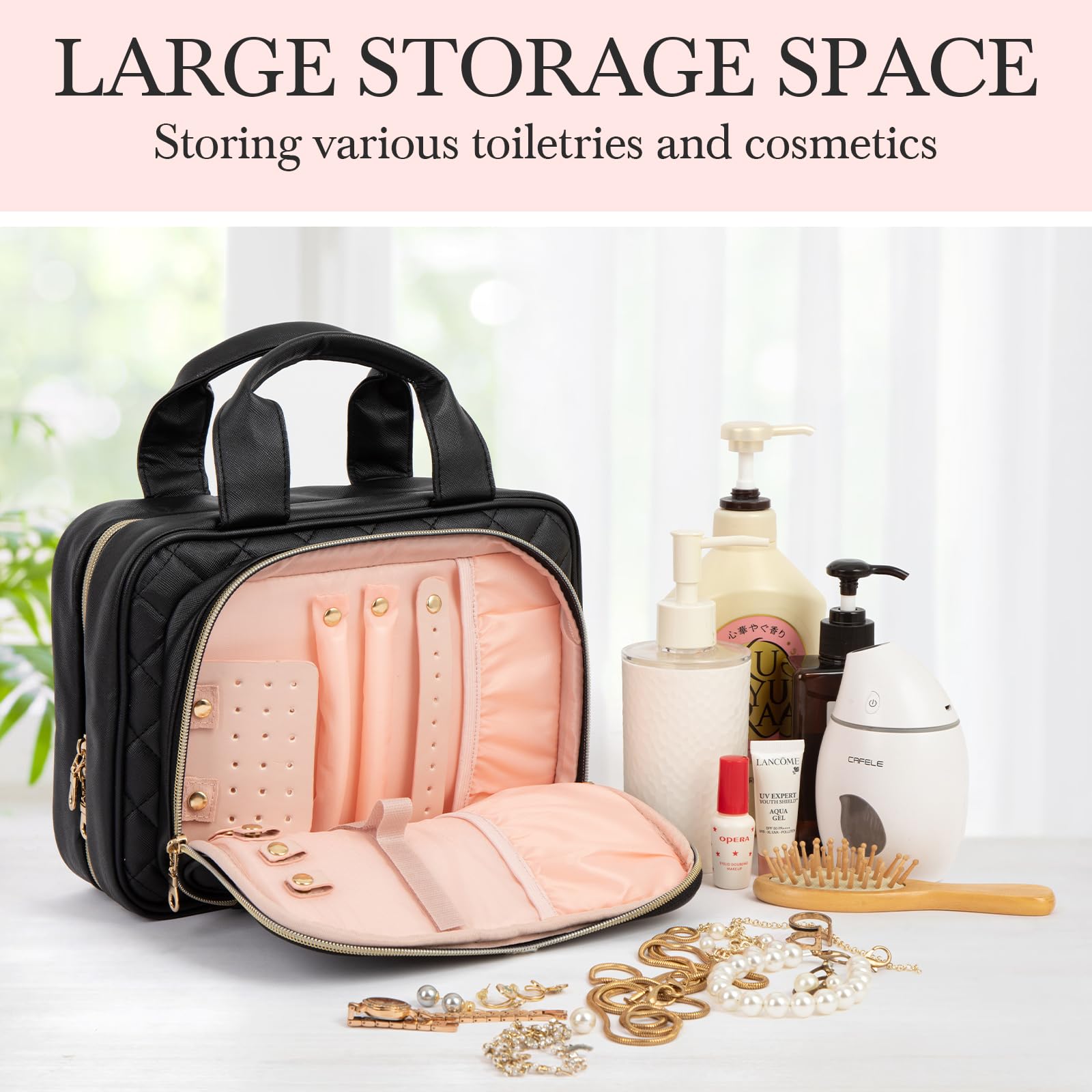 Waterproof Hanging Travel Toiletry Bag with Mirror - Large Cosmetic Organizer for Women & Men - Perfect for Toiletries, Makeup, Jewelry Storage - Ideal for Airplane, Camping, Business Trips & Vacation Essentials