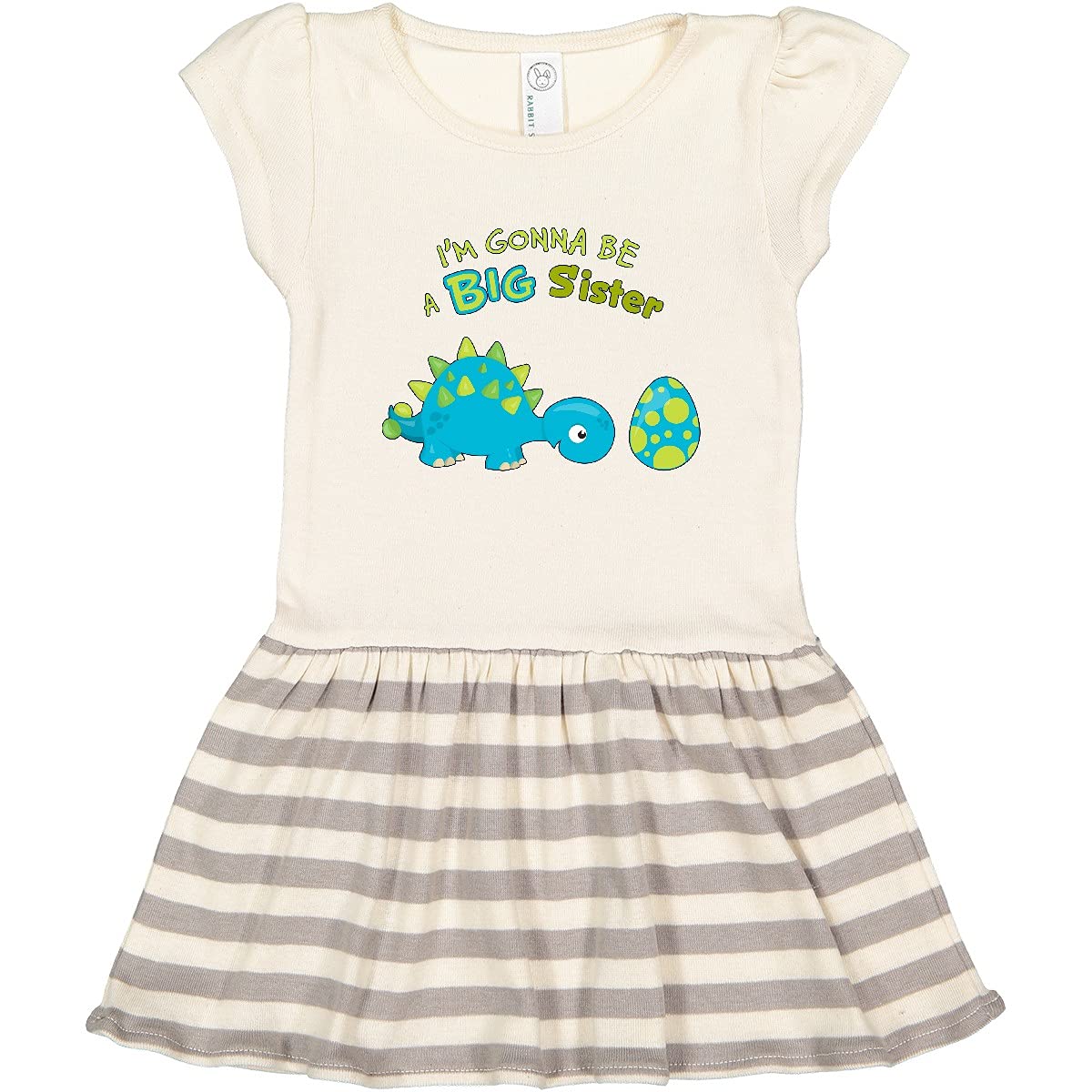 Inktastic Happy Dinosaur Future Big Sister Toddler Dress - Cute Dino Print Baby Girl Outfit for Birthday, Sibling Announcement & Family Photos