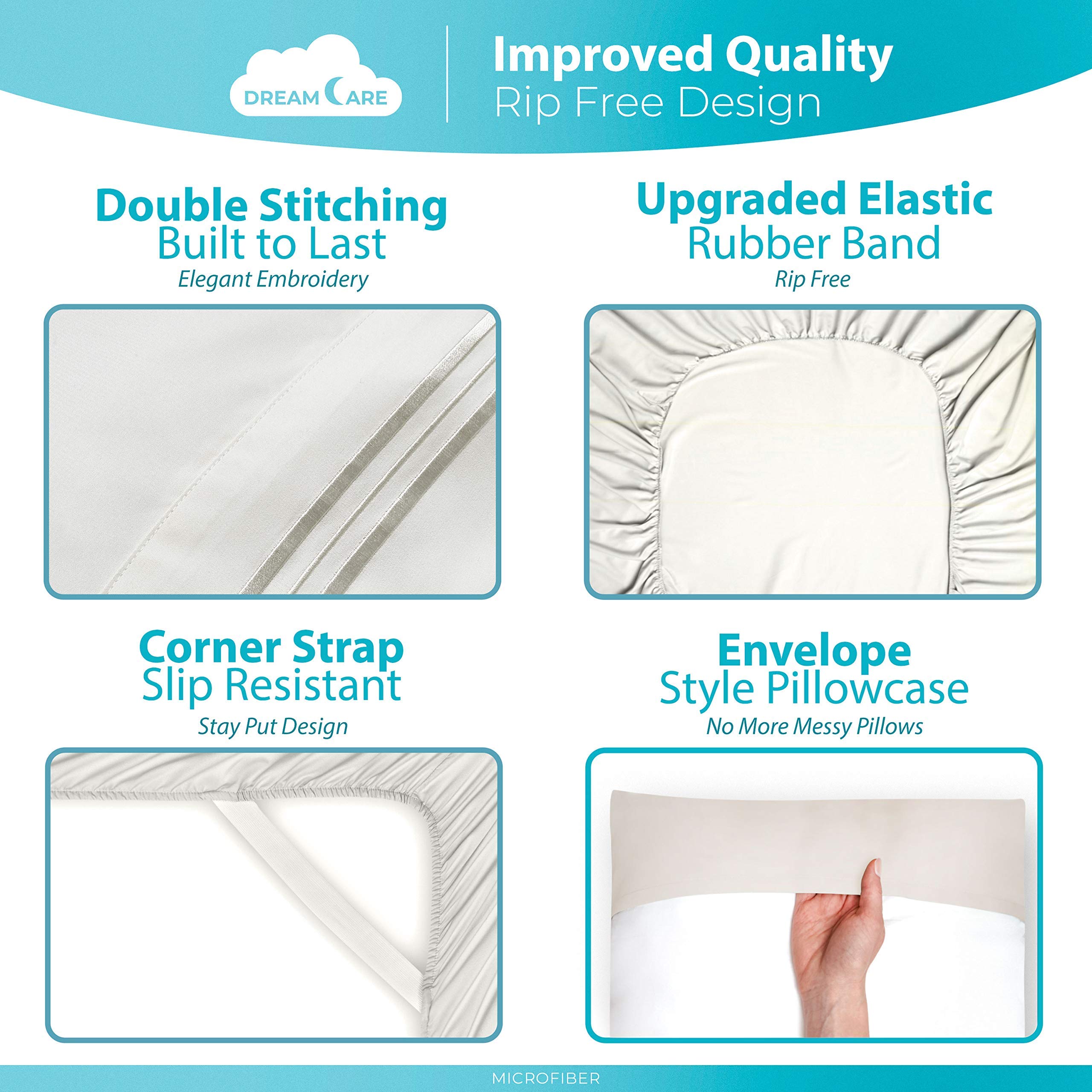 Cooling Full Size Bed Sheets Set - 6 Piece Soft & Breathable 100% Brushed Polyester Sheet Set with Side Pockets (Ivory) - Perfect for Hot Sleepers & Temperature Regulation in Summer Nights