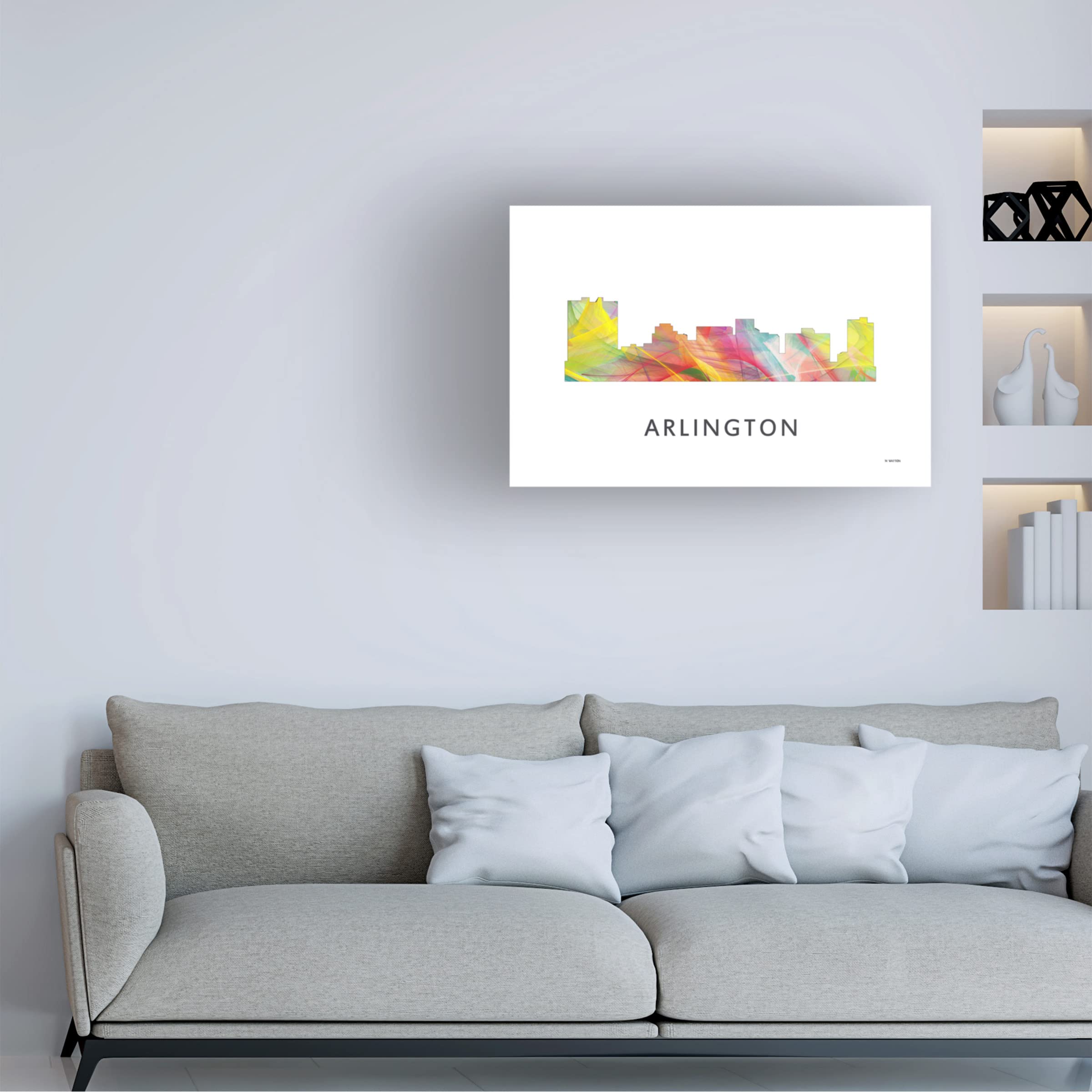 Trademark Fine Art 'Arlington Texas Skyline' Canvas Wall Art by Marlene Watson - 16x24 Inches - Modern Home & Office Decor for Living Room, Bedroom, or Office