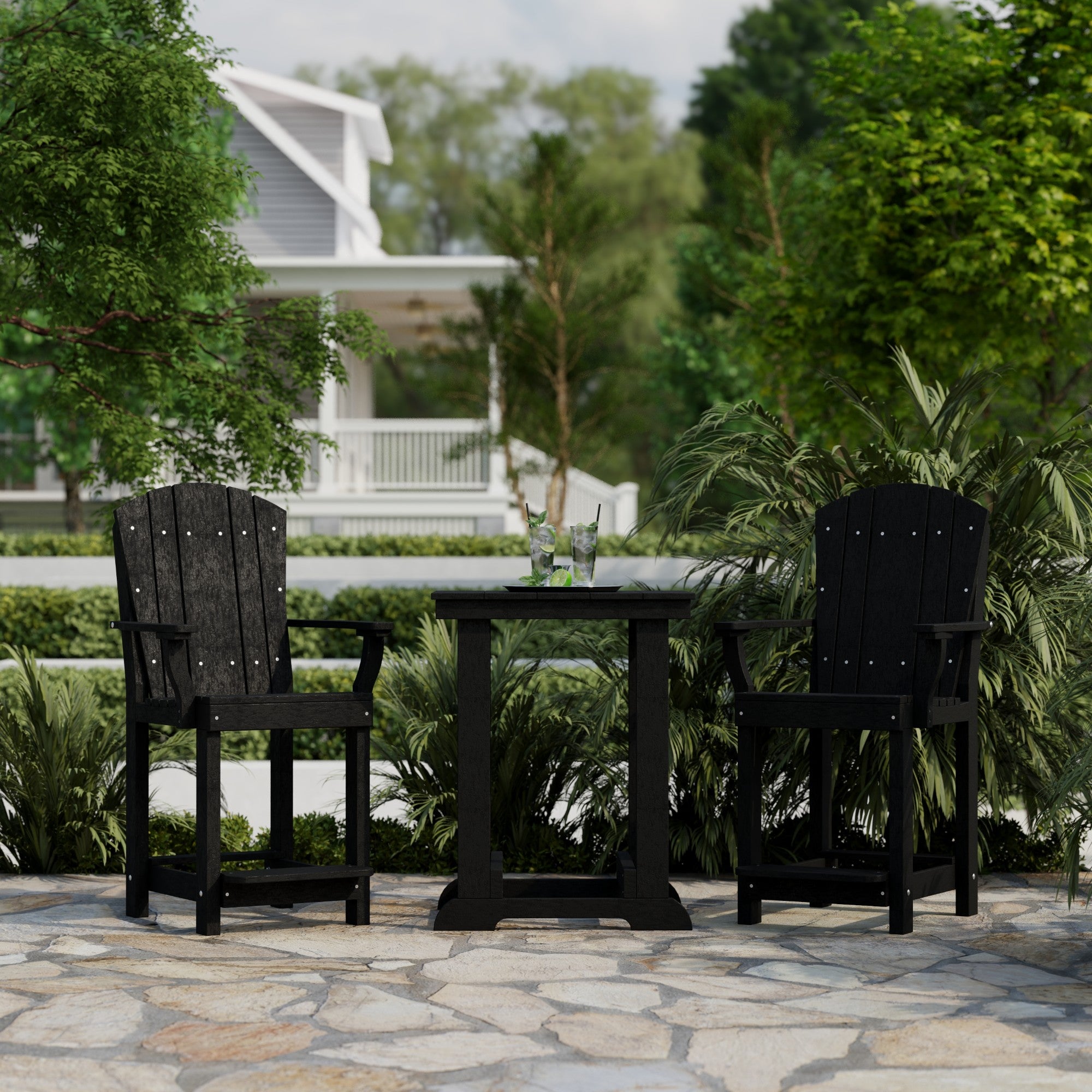 Heritage 3-Piece Patio Counter Height Bar Set - Outdoor Bistro Table & Stools for Backyard, Deck, Garden, Poolside Dining & Entertaining