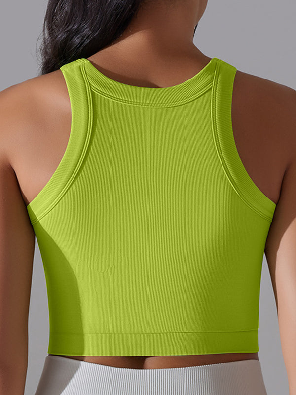 ZASUWA Women's Solid Color Ribbed Stretch Tight Round Neck Tank Top - Perfect for Yoga, Workouts, and Casual Wear