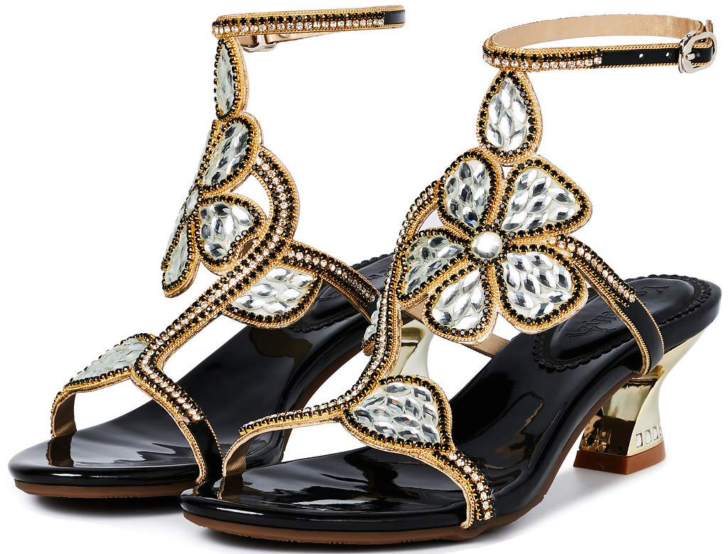 YooPrettyz Women's Rhinestone High Heel Sandals - Elegant Flower Evening Shoes with Comfortable Heels for Parties, Weddings & Special Occasions | Perfect for Prom, Cocktail Events, Date Nights & Night Out | Stylish Dressy Sandals for Women's Formal Wear & Evening Dresses | Ideal for Bridal Showers, Red Carpet Events & Anniversary Celebrations
