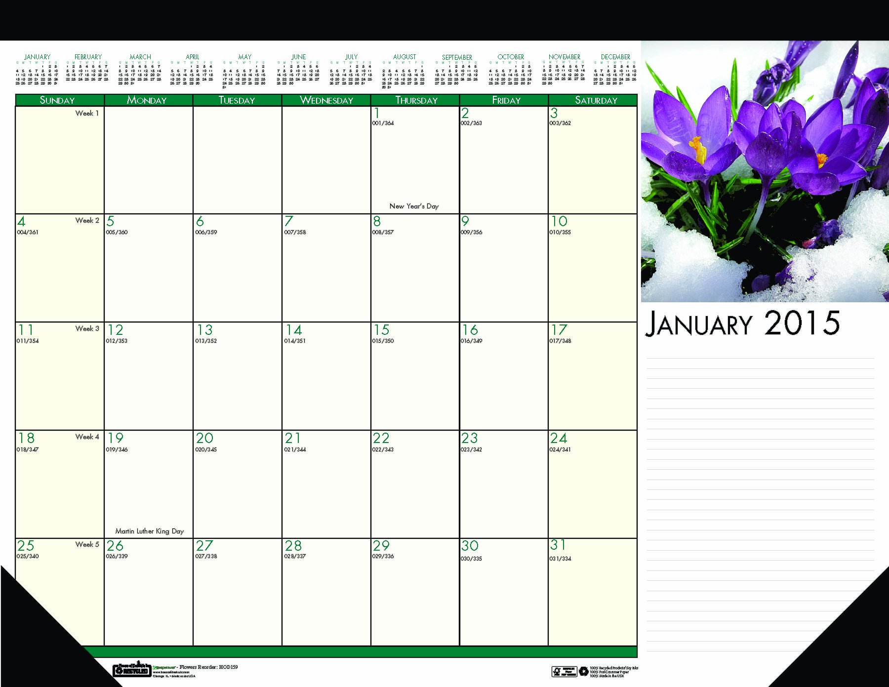 House of Doolittle 1596 Floral Photographic Monthly Desk Pad Calendar 18.5