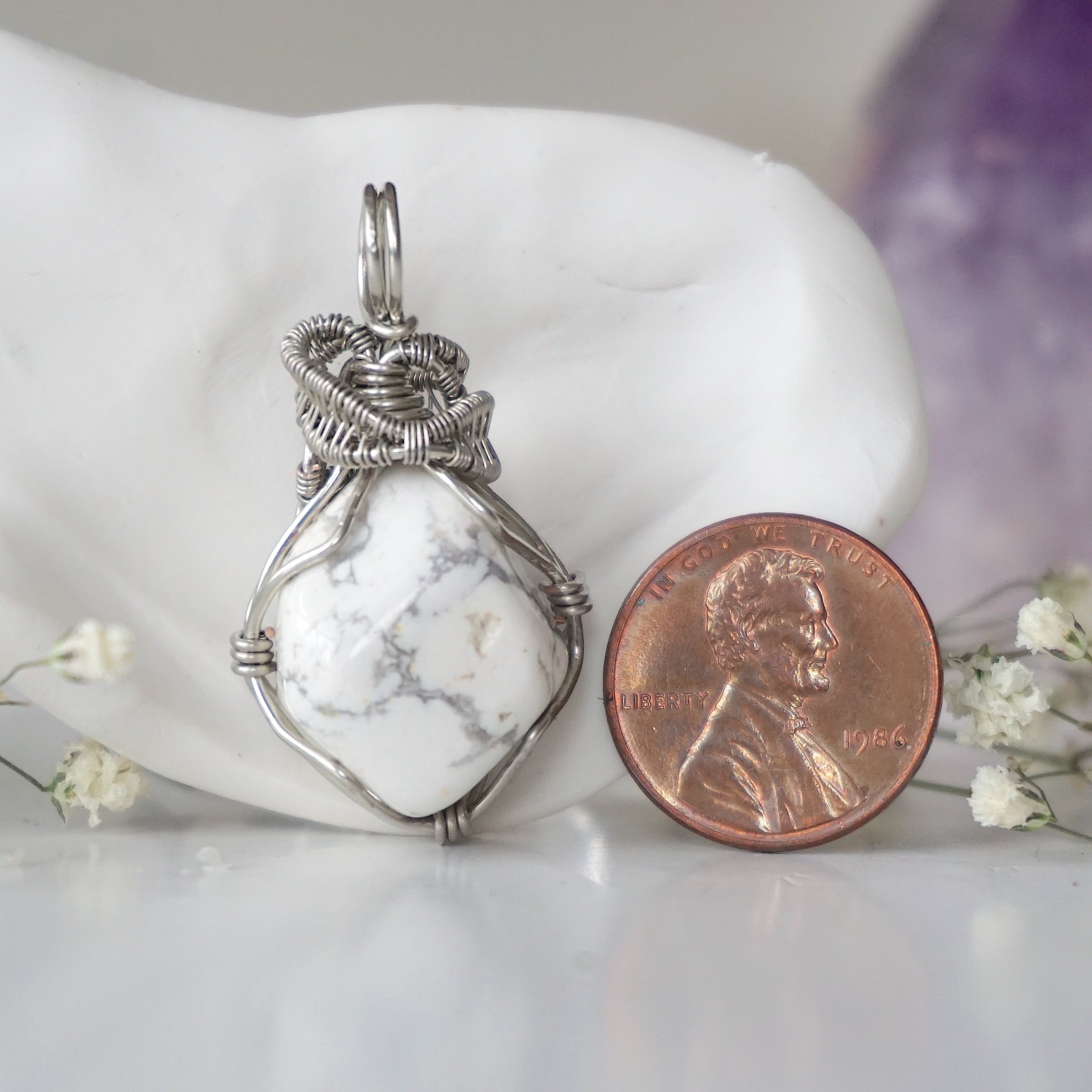 White Howlite Pendant Necklace in White Gold - Elegant Gemstone Jewelry for Women, Perfect for Gifts, Weddings & Everyday Wear