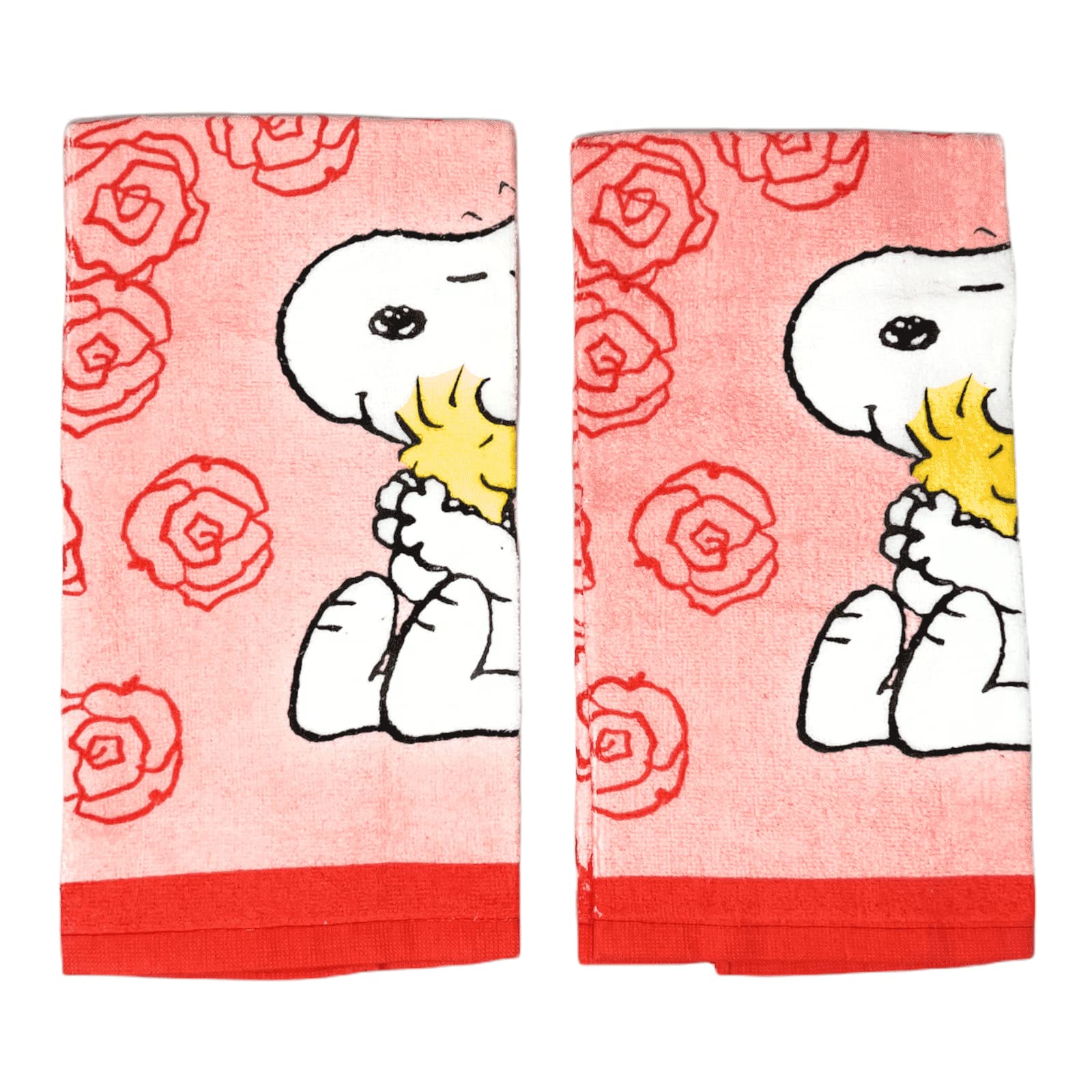 Valentine's Day Snoopy & Woodstock Cotton Kitchen Towels Set of 2 - White & Red with Rose Design | Cute Peanuts-Themed Dish Towels for Kitchen, Valentine's Gift, Home Decor & Party Supplies