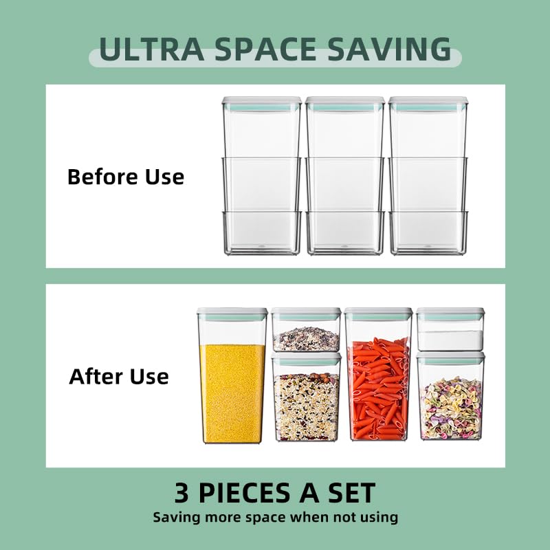 Airtight Food Storage Containers with Lids - 3-Piece BPA-Free Kitchen & Pantry Organization Set, Leakproof Stackable Containers for Cereal, Flour, Sugar (0.5, 1.2, 1.8 QT) | Perfect for Baking, Meal Prep & Pantry Organization