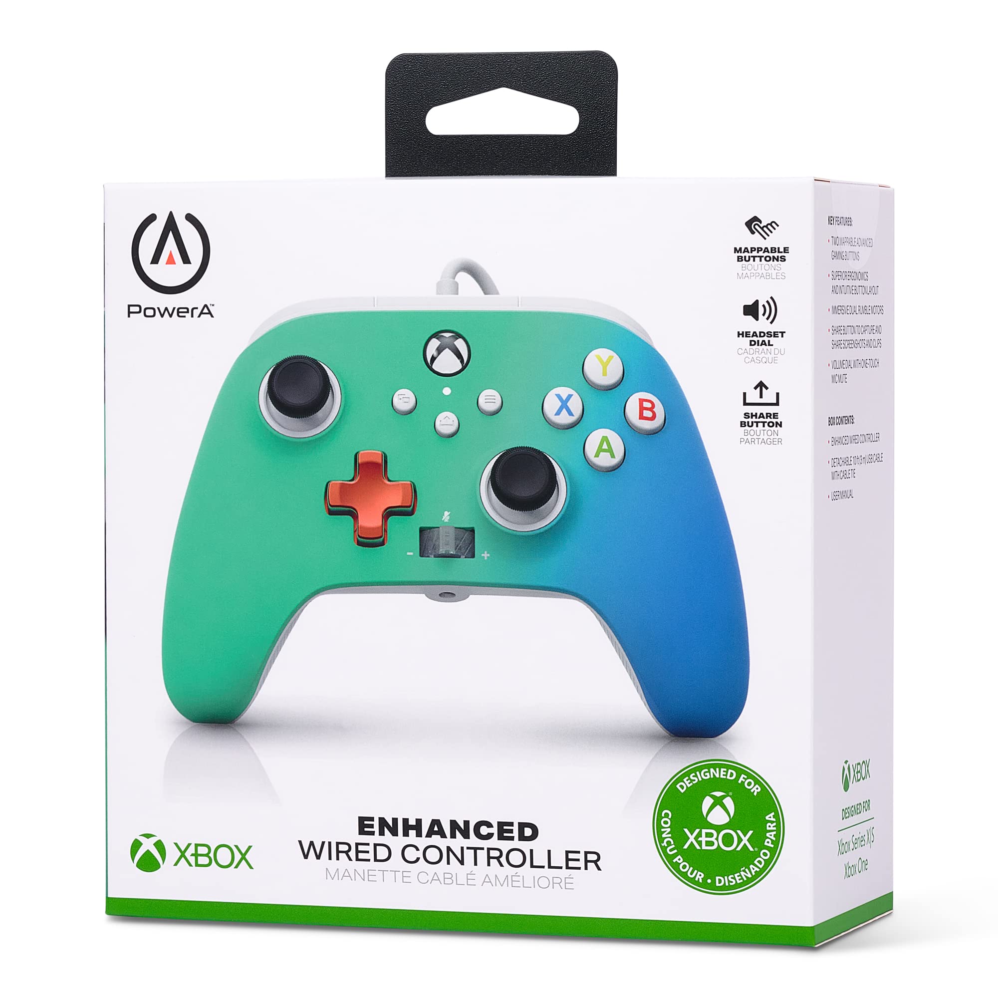 PowerA Enhanced Wired Controller for Xbox Series X|S - Seafoam Fade | Officially Licensed Xbox Gamepad with 3.5mm Audio Jack & Textured Grips | Perfect for Competitive Gaming & Long Play Sessions