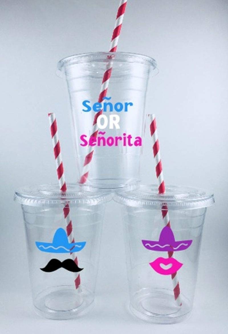 Senor or Senorita Disposable Party Cups Set of 12 - Gender Reveal Party Supplies for Baby Showers & Themed Celebrations