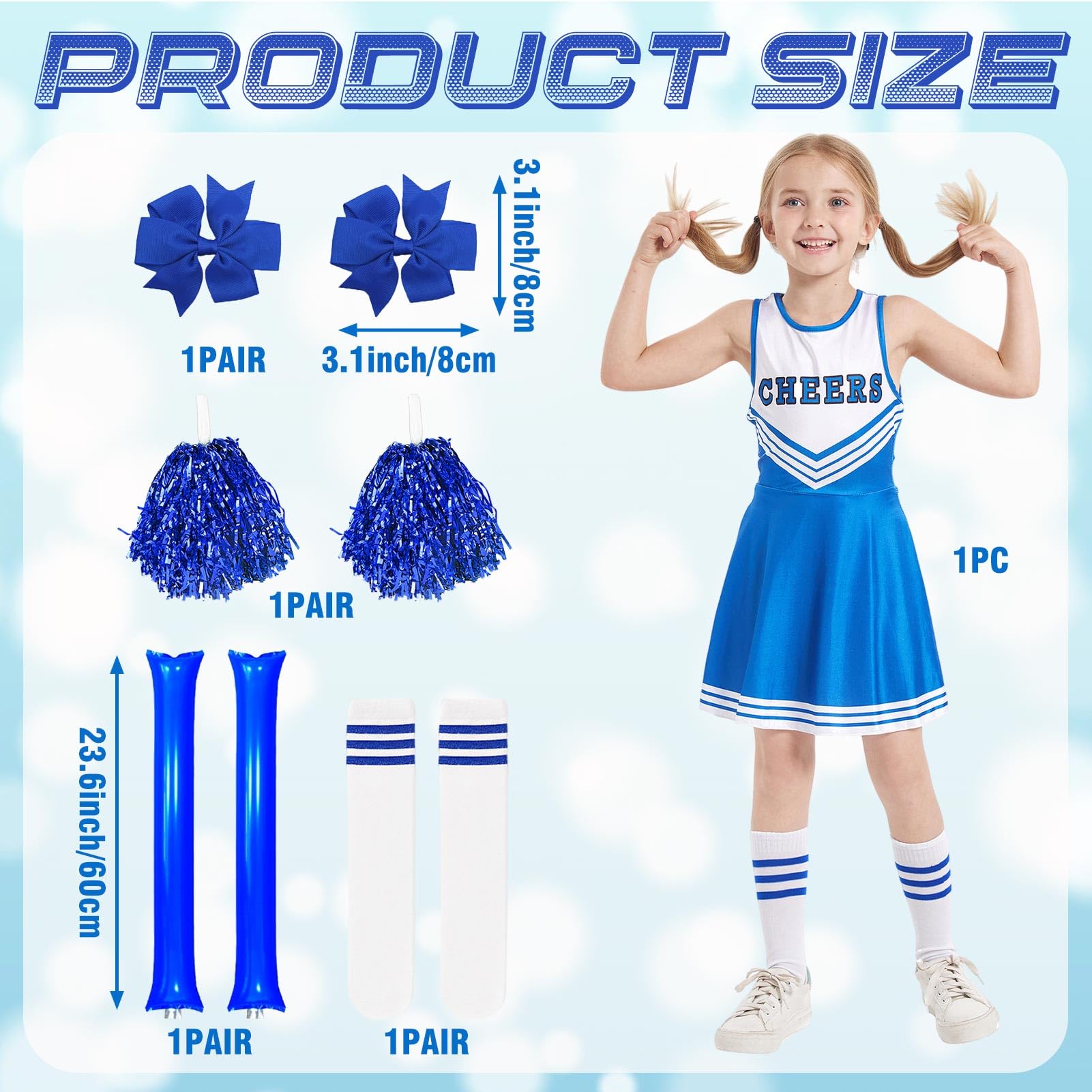 Cheerleader Costume for Girls - Suffolly Pompom Girl Outfit with Socks | Halloween, Carnival & Masquerade Party Dress | Perfect for Cheerleading, Dance Performances & Themed Events