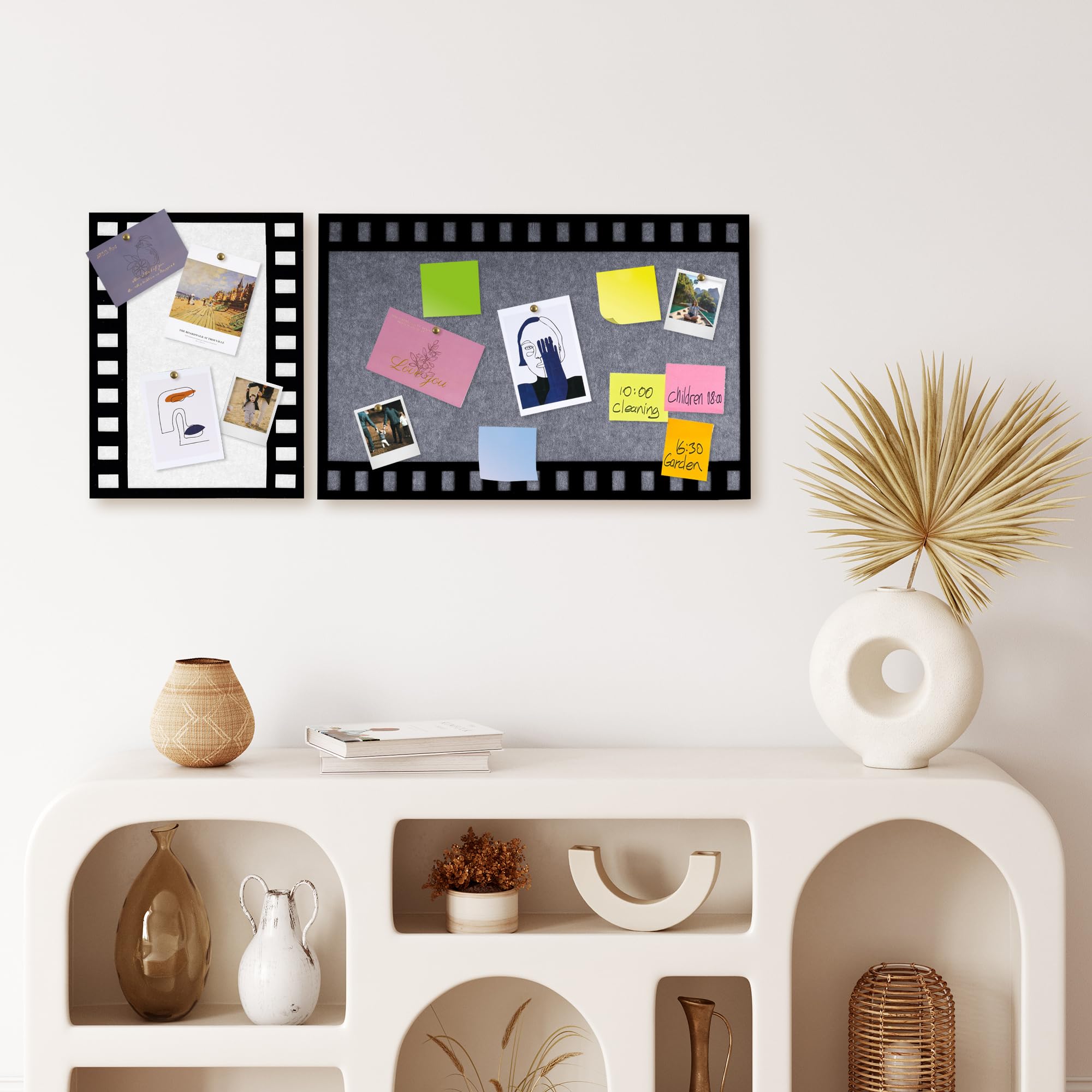 2-Pack Self-Adhesive Felt Bulletin Board Tiles for Wall - White & Grey Memo Board for Photos, Pictures, Notes (23.6