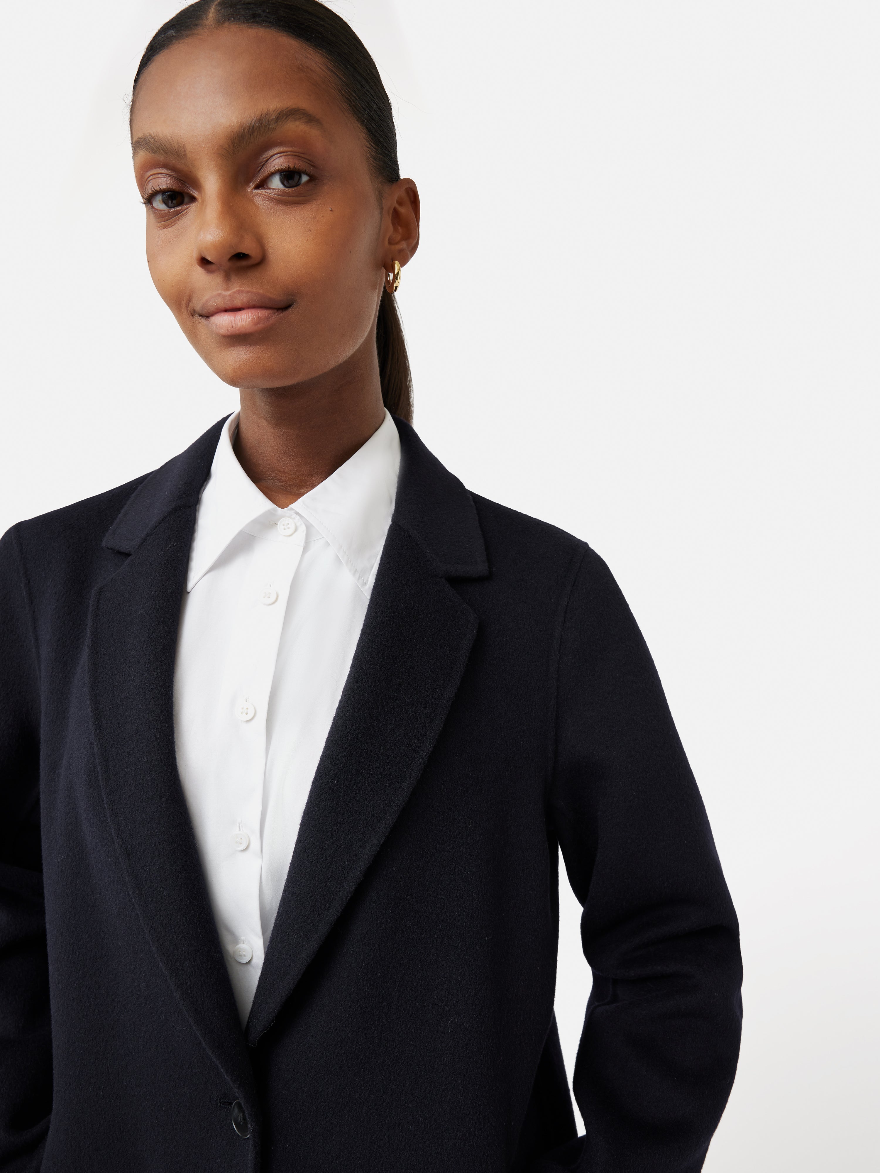 Premium Double-Faced Wool Coat for Women - Navy Blue | Warm Winter Outerwear for Office, Travel & Formal Occasions