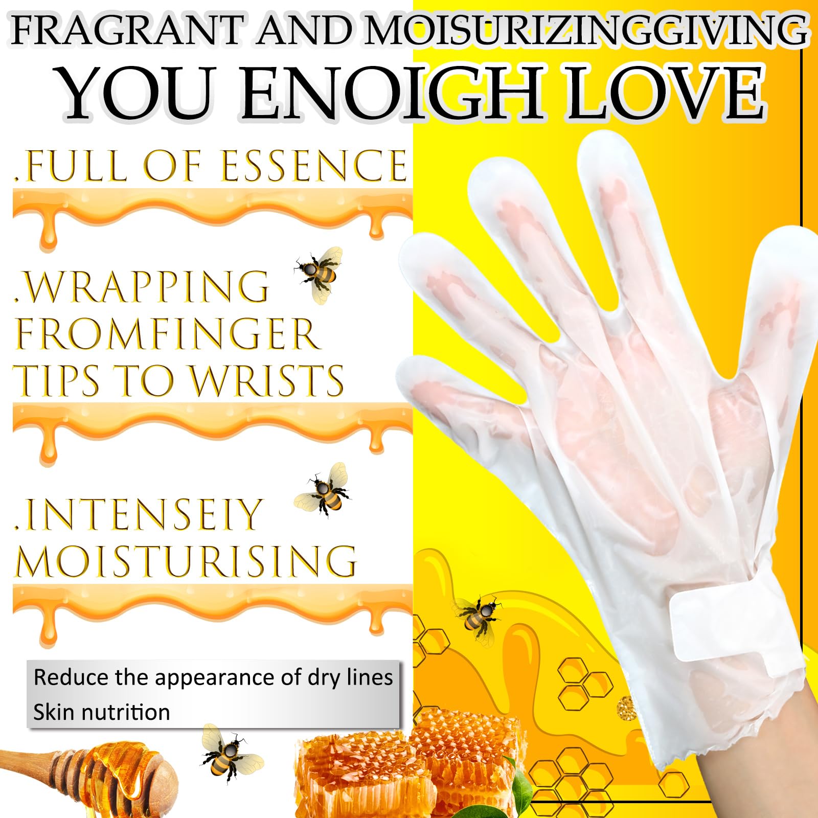 30 Pcs Honey Hand Mask Gloves - Deep Hydration for Extra Dry Skin, Exfoliating & Peeling Treatment to Improve Rough Skin - Spa Quality Hand Care for Men & Women | Perfect for Home Spa, Night Treatment & Gift Giving
