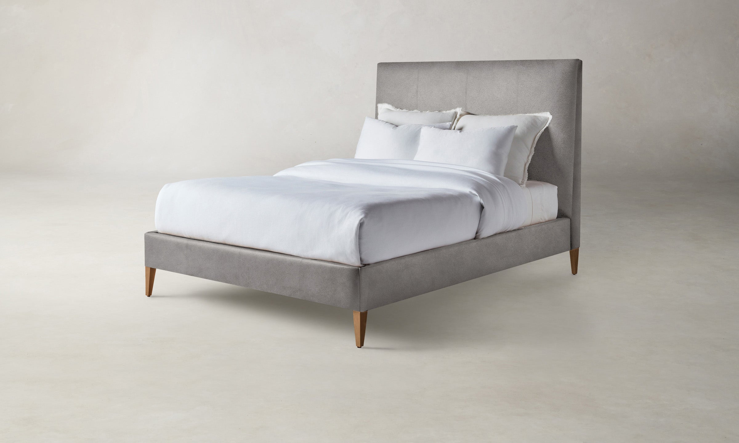 Premium Essex Bed Frame with Genuine Nubuck Leather Upholstery in Asphalt Gray - Luxurious Bedroom Furniture for Modern Home Decor