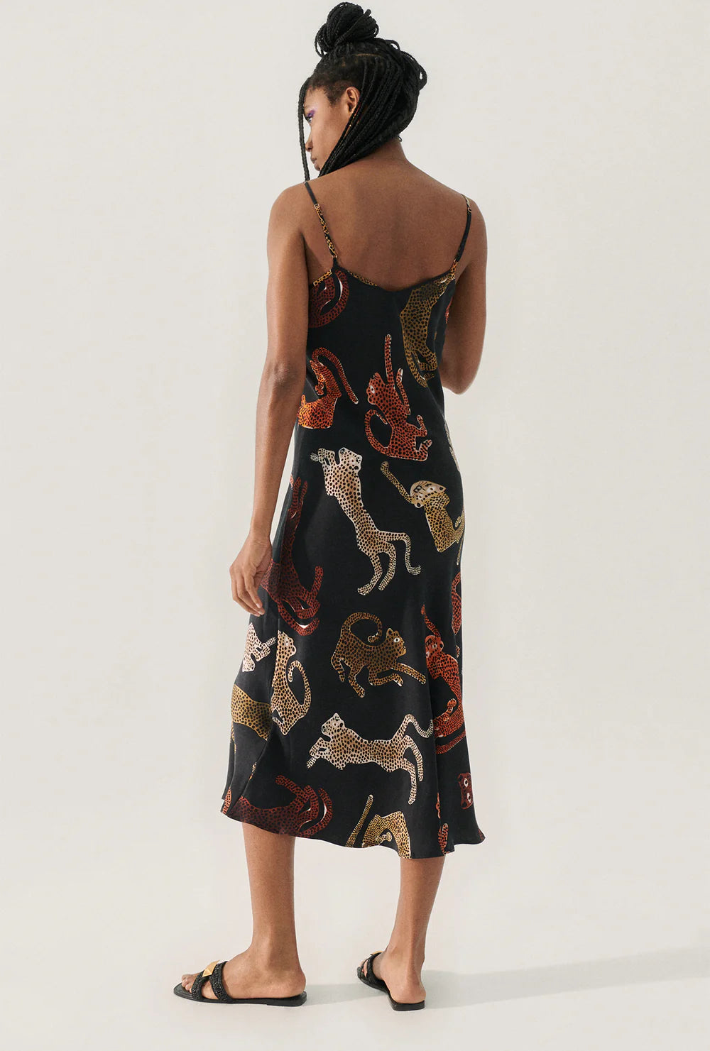 90s Vintage Slip Dress with Jaguar Print - Black Satin Nightgown for Women | Perfect for Evening Parties, Date Nights & Lounge Wear