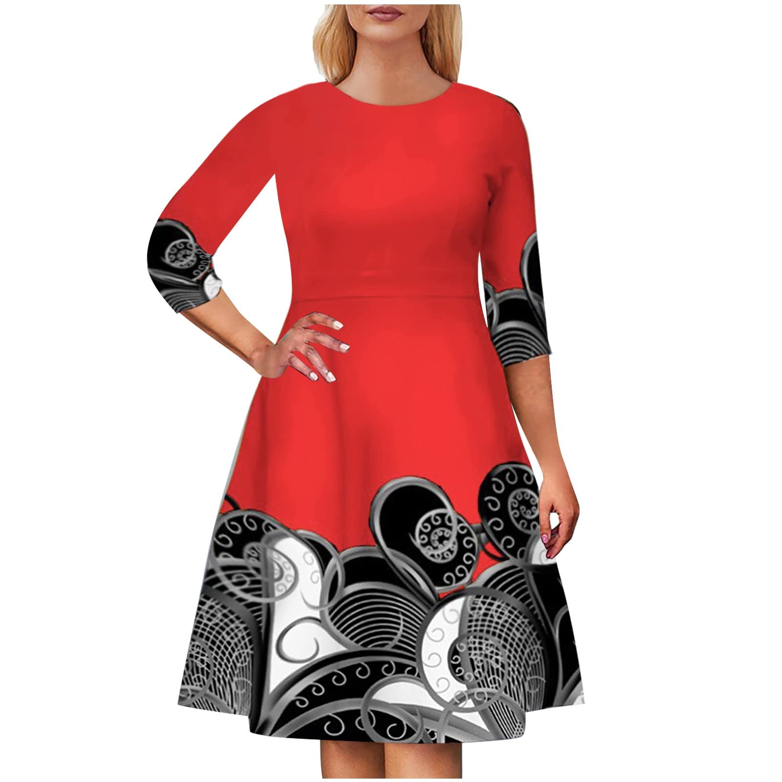Women's Vintage Print Long Sleeve Dress - Autumn Winter Casual Skirt with Retro Floral Pattern | Perfect for Office Wear, Date Nights & Holiday Parties