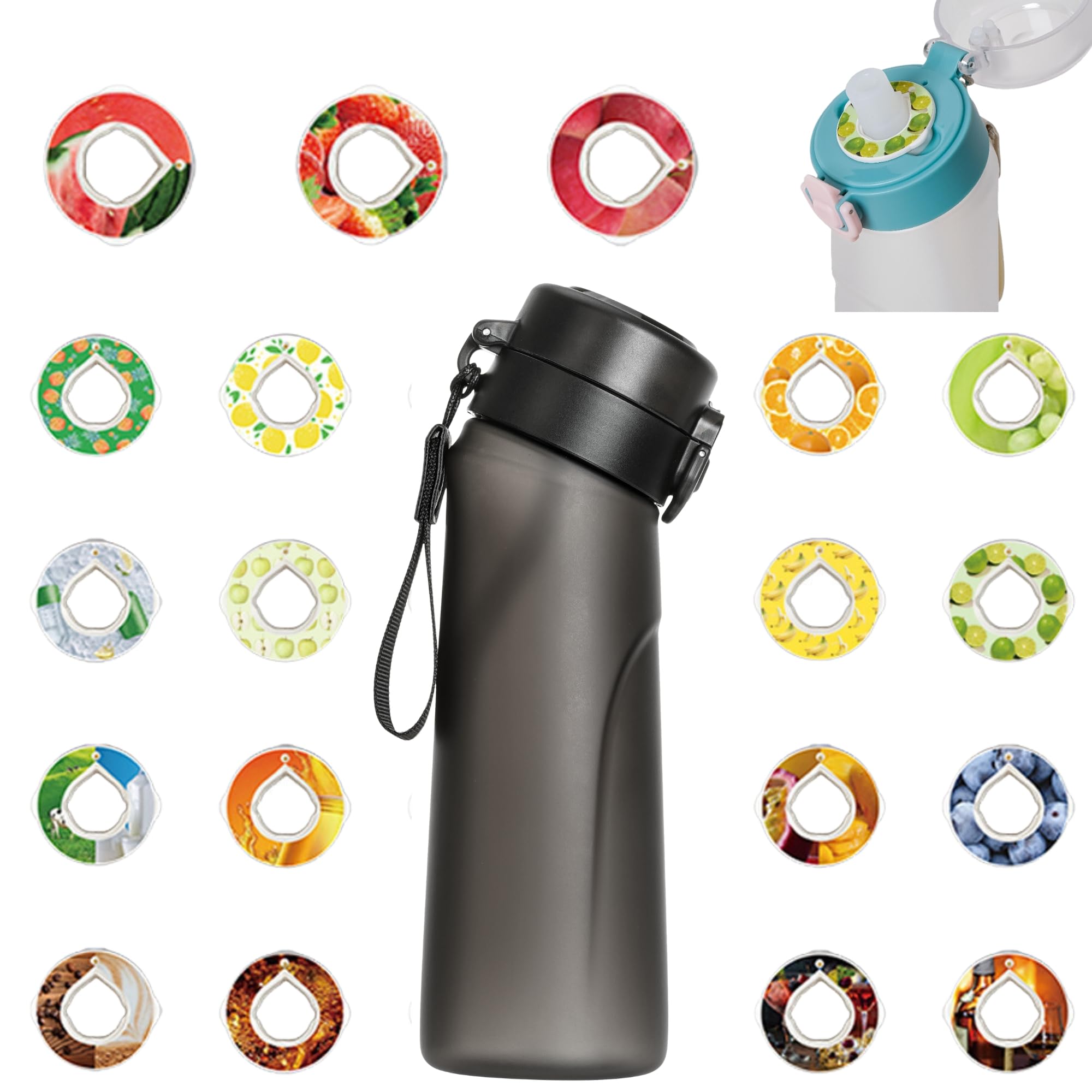 Alpha Fit Flavored Water Bottle with 19 Flavor Pods - 25oz/750ml Leak-Proof Infuser Bottle (Midnight Matte Black) - Perfect for Gym, Hiking & Daily Hydration