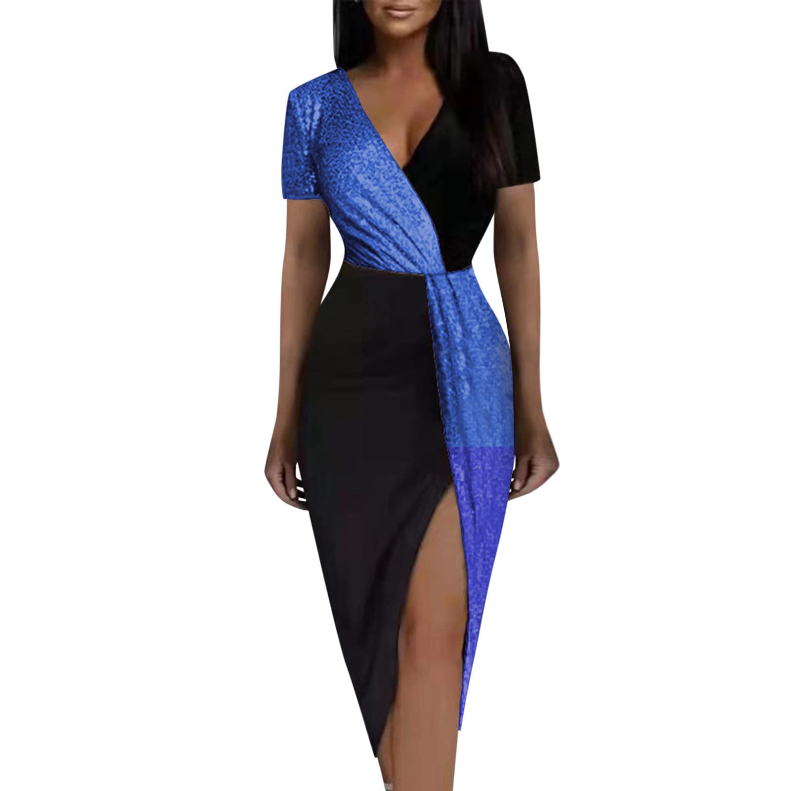 DGTVVR Long Sleeve Black Lace Dress for Women - Sexy Cocktail Party Dress with Colorblock Sequined Waist, Elegant Evening Club Wear, Perfect for Date Night, Formal Events & Special Occasions