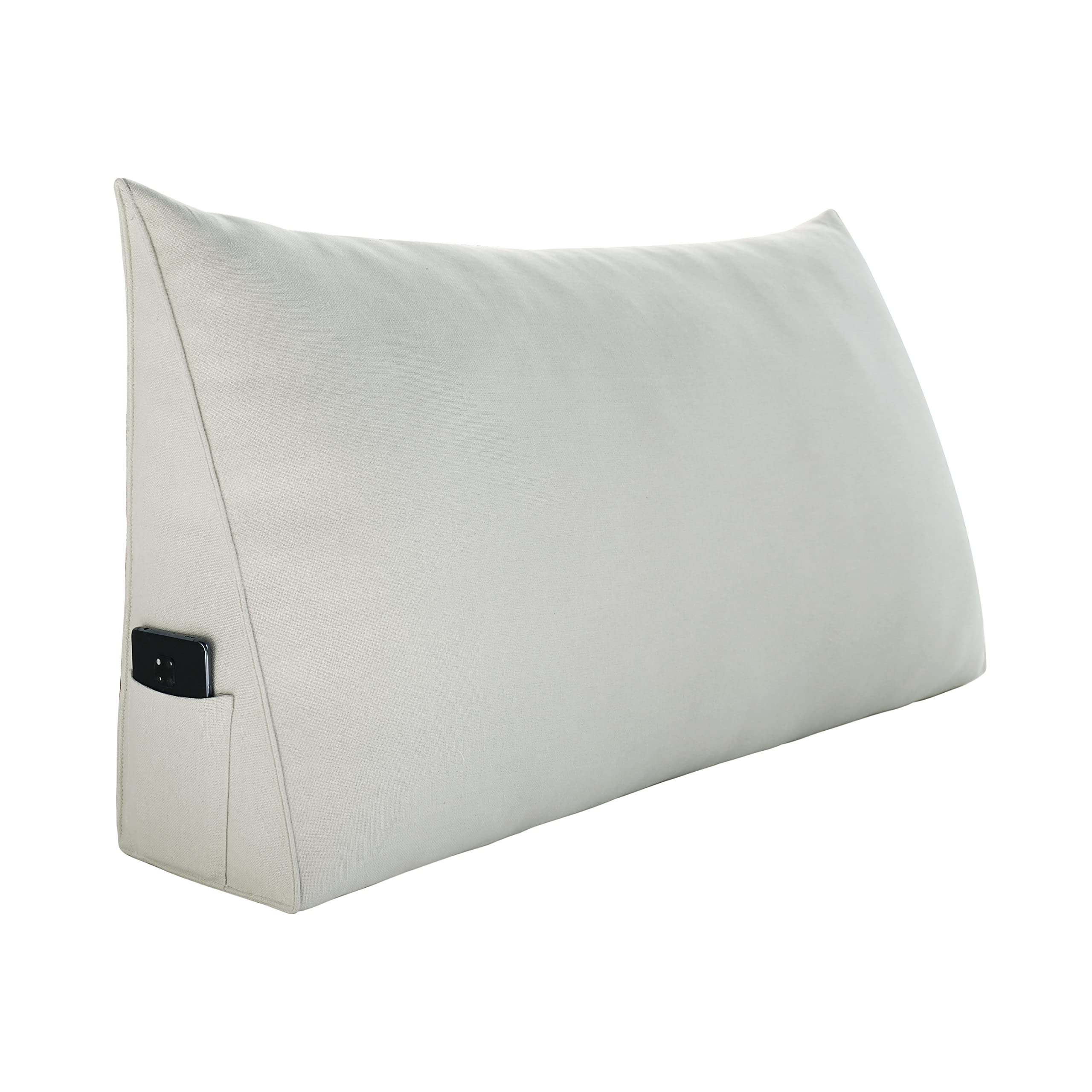 Triangular Headboard Pillow - Large Wedge Bolster Pillow for Sofa & Bed Support - Cotton Linen Upholstered Backrest with Lumbar Cushion (Ivory, Twin Size) - Perfect for Reading, Lounging & Back Pain Relief