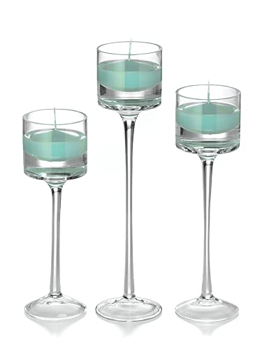 Yummi Set of 18 Floating Candles and Monet Stem Holders - Elegant Blue Jade for Weddings, Spa Baths & Romantic Dinners