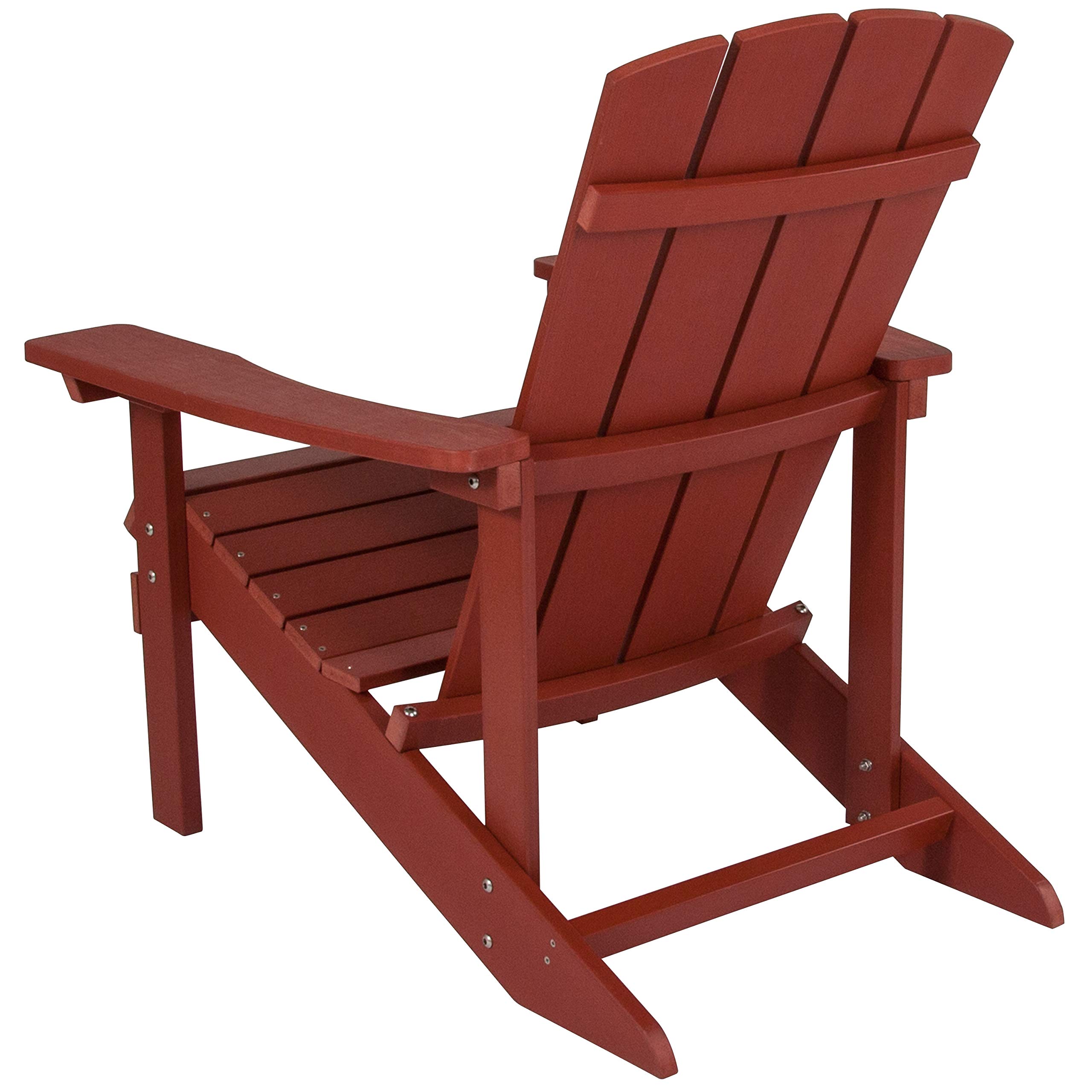 Flash Furniture Charlestown Commercial Grade Indoor/Outdoor Adirondack Chair - Weather Resistant Durable Poly Resin Deck & Patio Seating in Red - Perfect for Backyard, Poolside & Garden Relaxation