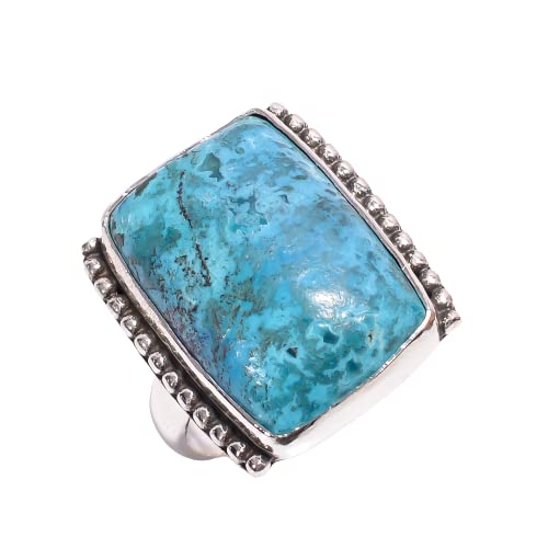 Natural Chrysocolla Gemstone Vintage Ring - 925 Sterling Silver Handmade Jewelry, Size 8 US - Perfect for Boho Fashion & Spiritual Healing Jewelry Collection
