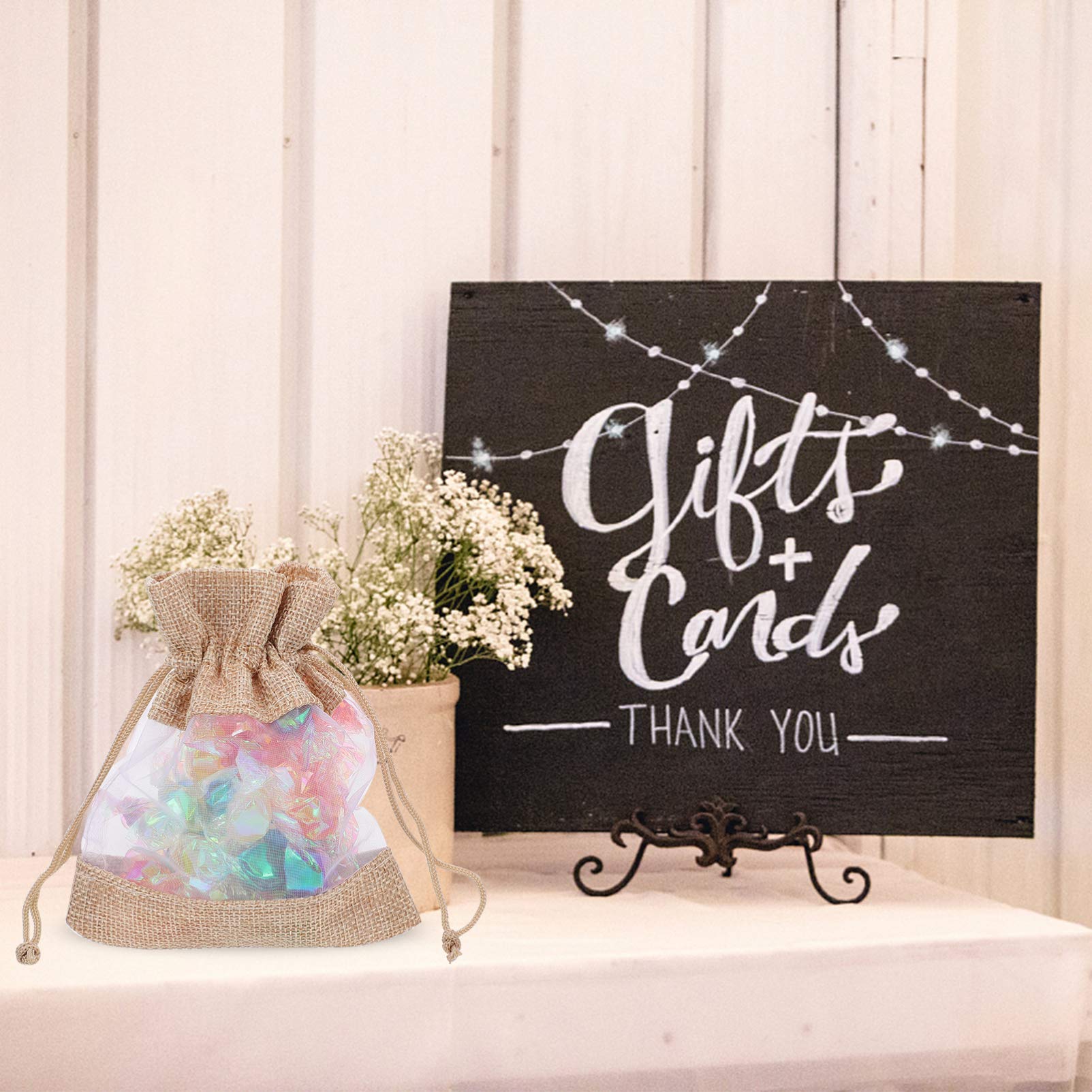 10-Piece Cabilock Linen Drawstring Bags - Window Sachet Bags for Jewelry, Favors, Snacks & Candy - Reusable Mesh Grocery Bags for Home Storage, Wedding Favors & Party Gifts