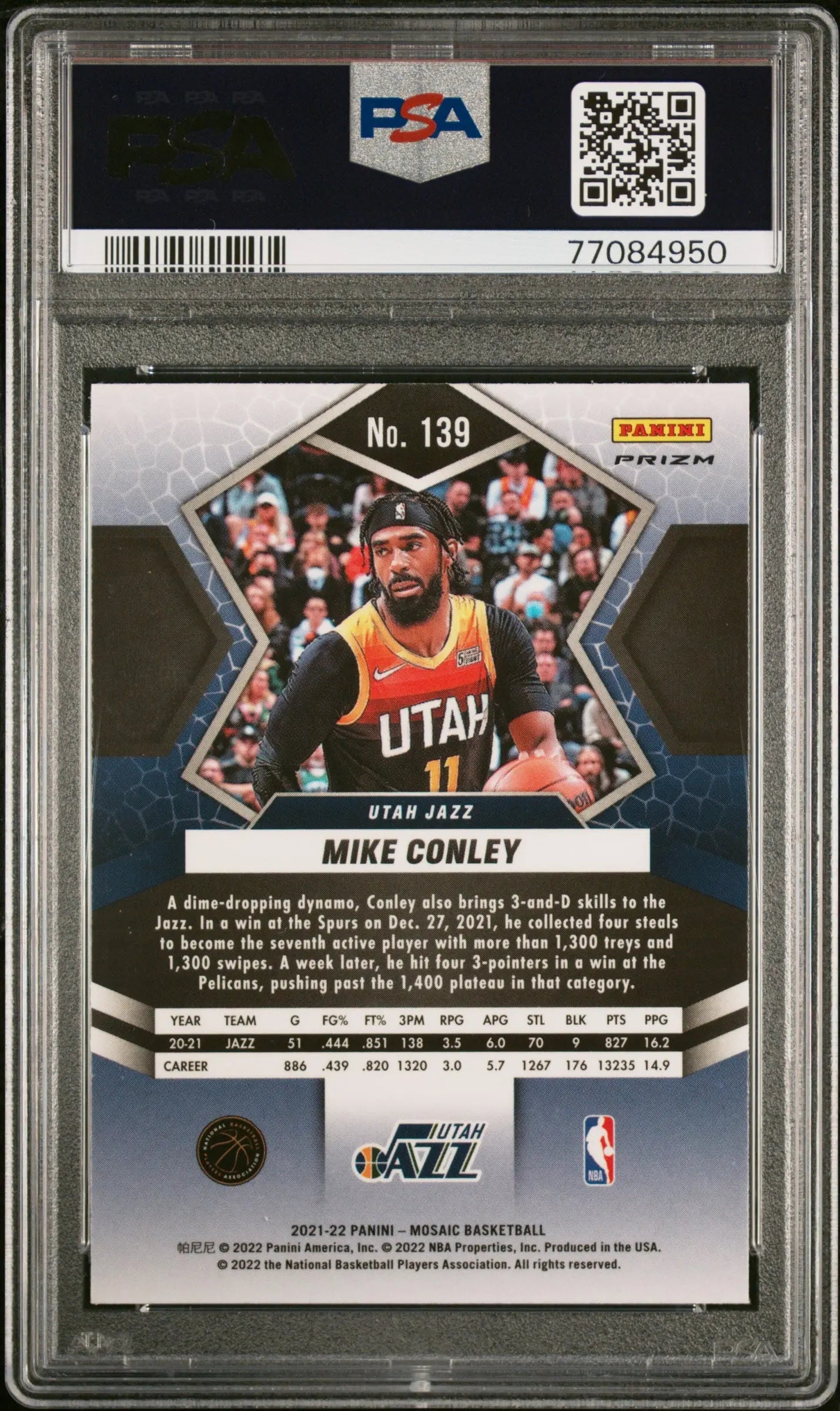 2021 Panini Mosaic Basketball Card Mike Conley #139 Genesis PSA 10 Gem Mint - Rare Collectible for NBA Fans & Card Investors - Perfect for Display, Trading, and Portfolio Growth