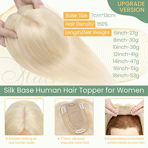 Clip in Human Hair Topper with Silk Base - Natural Looking Hairpiece for Thinning Hair - Perfect for Daily Wear, Special Occasions & Styling