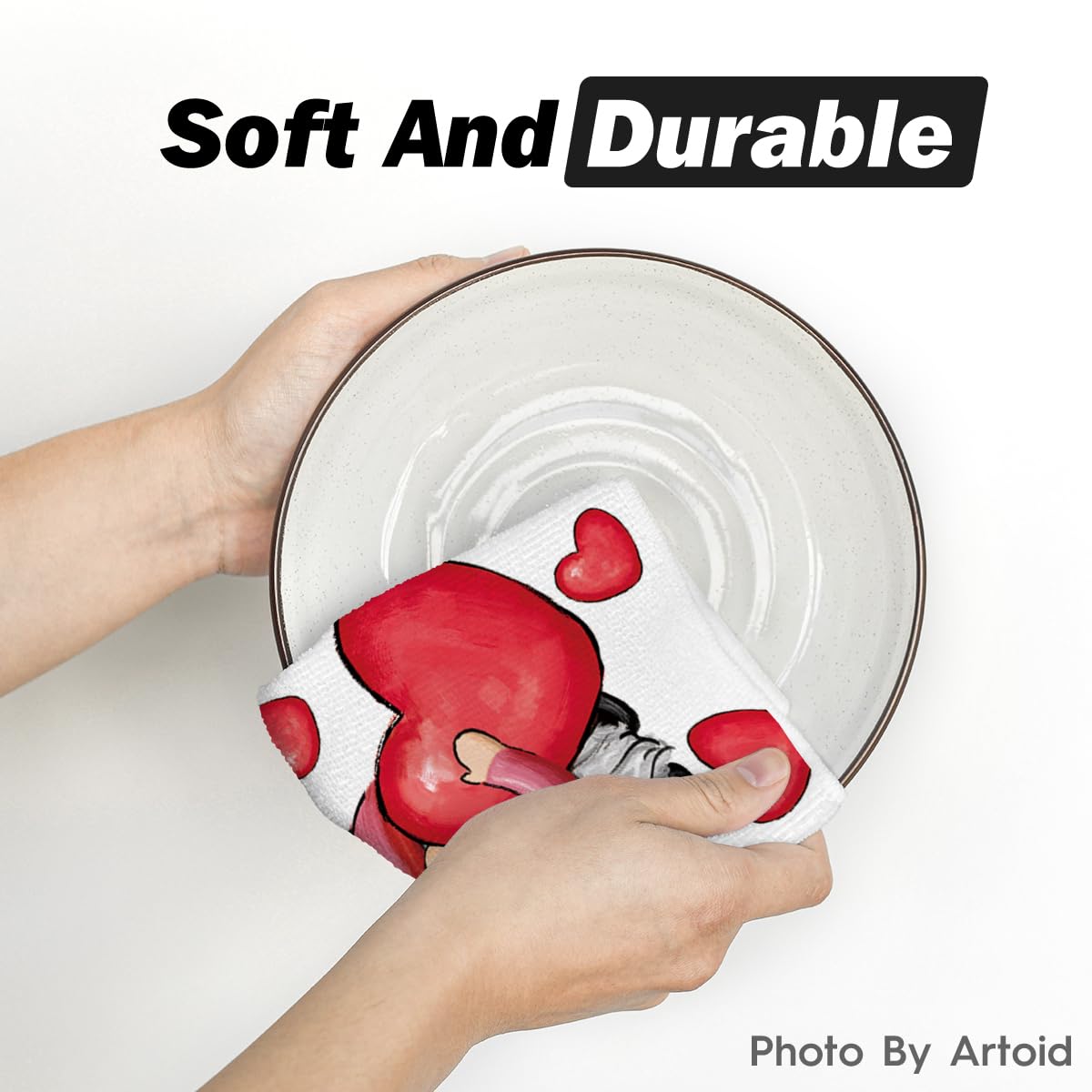 Artoid Mode Valentine's Day Gnome Kitchen Towels Set of 2 - 18x26 Inch Absorbent Dish Cloths for Seasonal Decor, Gifts & Holiday Kitchen Use