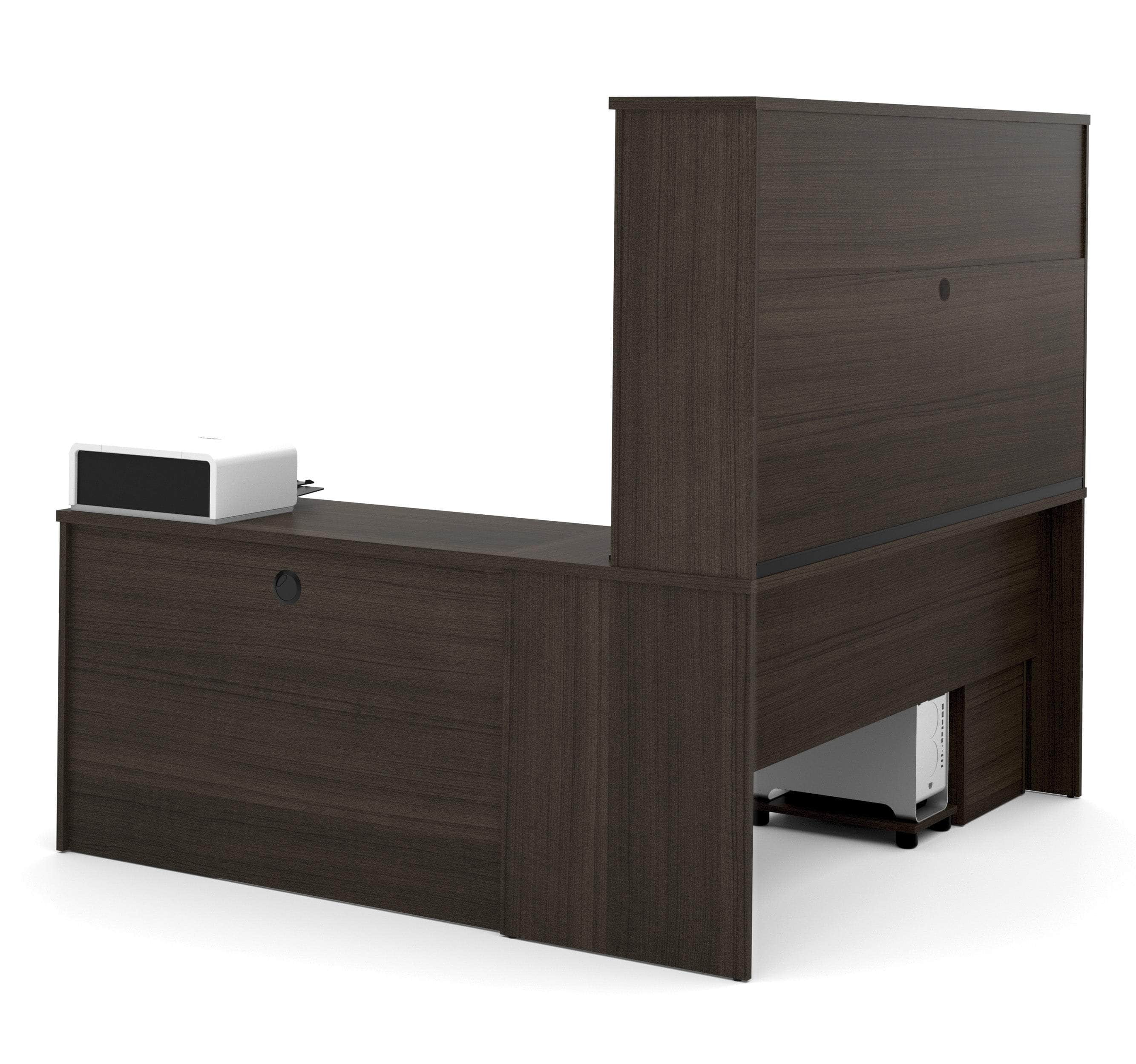72W L-Shaped Office Desk with Hutch & 2 Storage Pedestals - Dark Chocolate Finish for Home Office & Gaming Setup