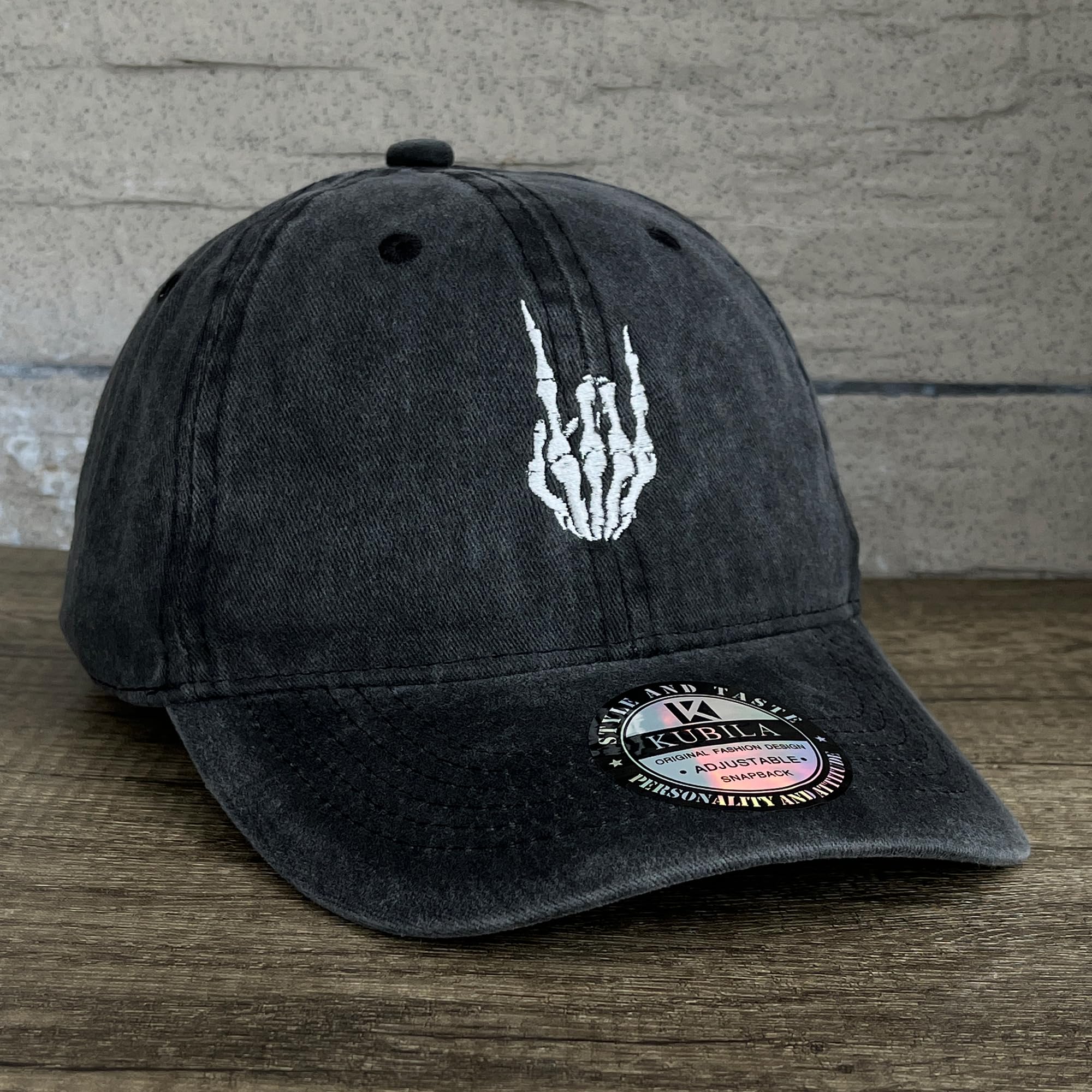Funny Skeleton Hand Embroidered Baseball Cap - Plain Black Snapback Dad Hat for Men & Women - Perfect for Halloween, Cosplay, and Casual Streetwear