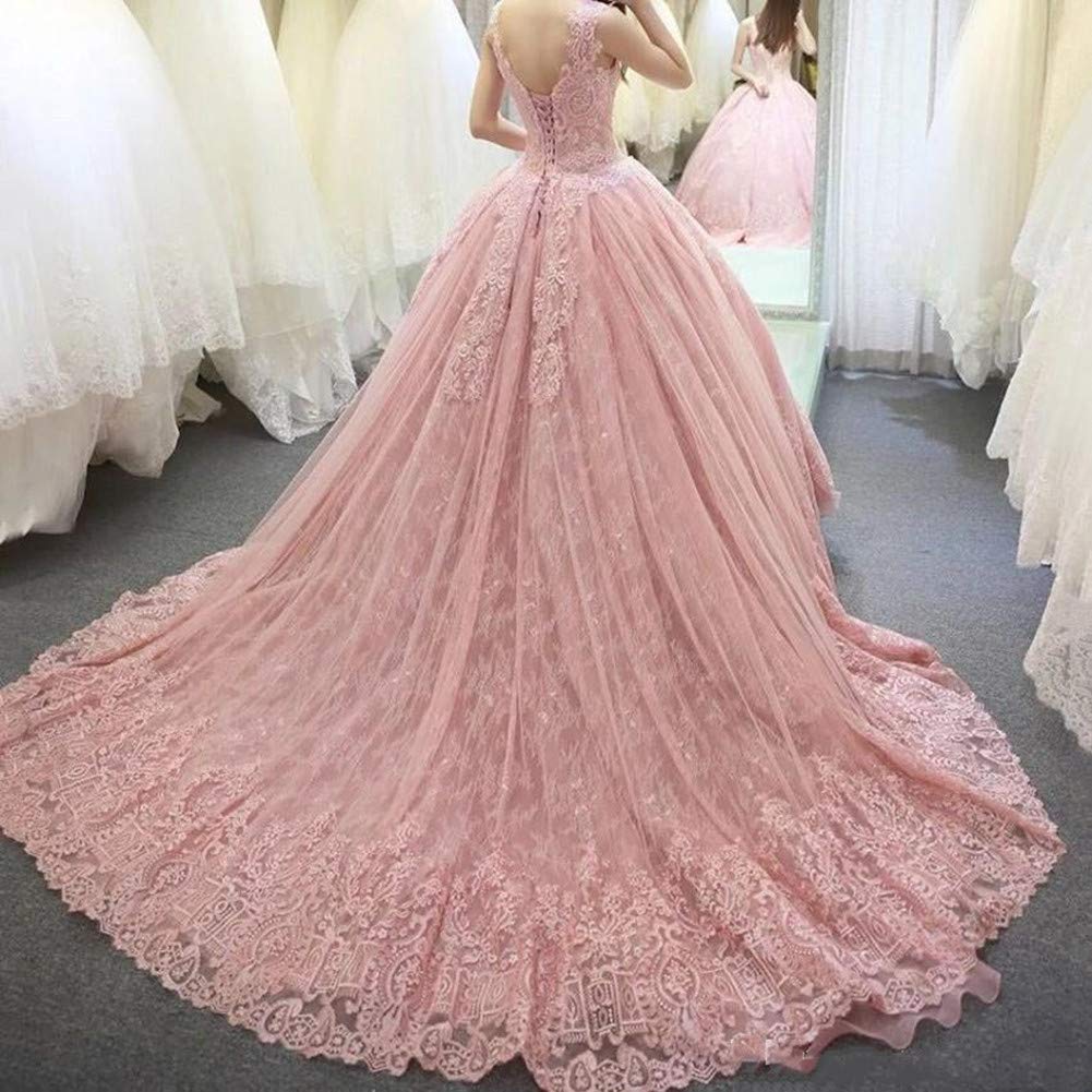 Elegant Pale Pink Quinceanera Dress with Lace Applique & Scoop Neck - Sweet 16 Tulle Prom Gown for Women | Perfect for Quinceañeras, Prom Nights & Formal Events