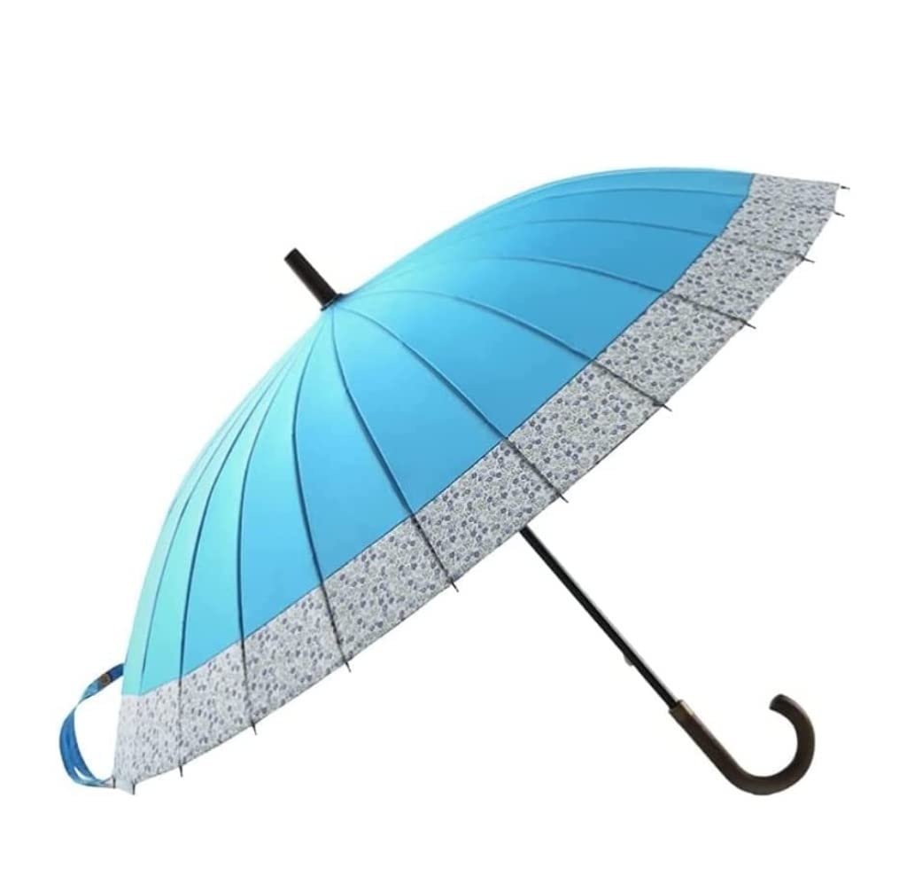 Windproof Large Golf Umbrella - 98cm Oversize Canopy with Hook Handle - Strong & Portable Cherry Blossom Design - Perfect for Outdoor Activities, Golfing, Travel & Gifts (Blue)