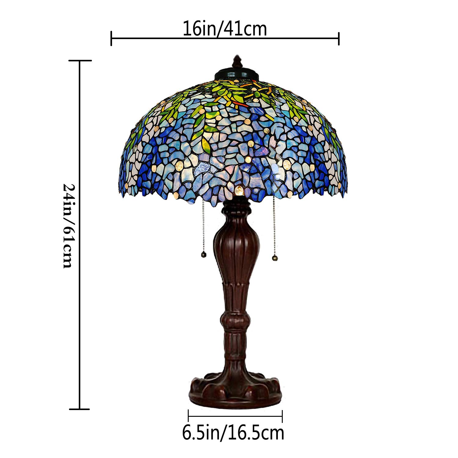 Tiffany Style Stained Glass Purple Wisteria Table Lamp - 16 Inch Handmade Zinc Alloy Base with Brown Round Shade | Elegant Home Decor for Living Room, Bedroom & Office Lighting