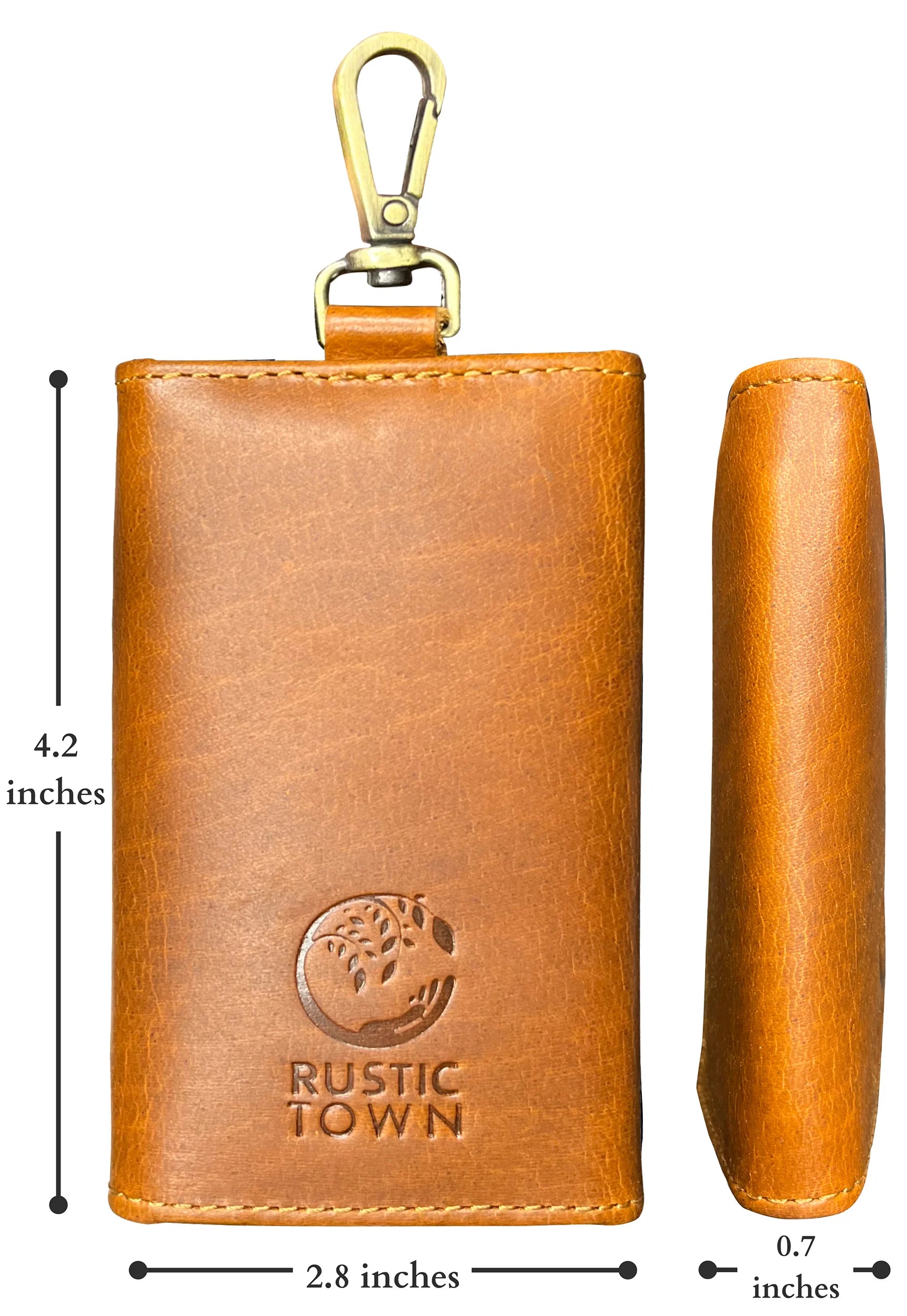 Genuine Leather Key Holder - Smart Fob Car Key Loop with Slim Keychain for Men & Women (Cognac Brown) - Perfect for Organizing Keys, Car Fobs & Daily Essentials