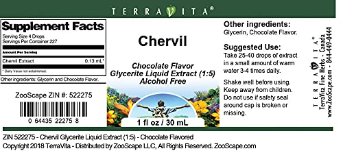 Organic Chervil Glycerite Liquid Extract (1:5) - Chocolate Flavored Herbal Supplement - 1 oz Bottle (Pack of 3) - ZIN: 522275 - Perfect for Tea, Baking & Natural Remedies