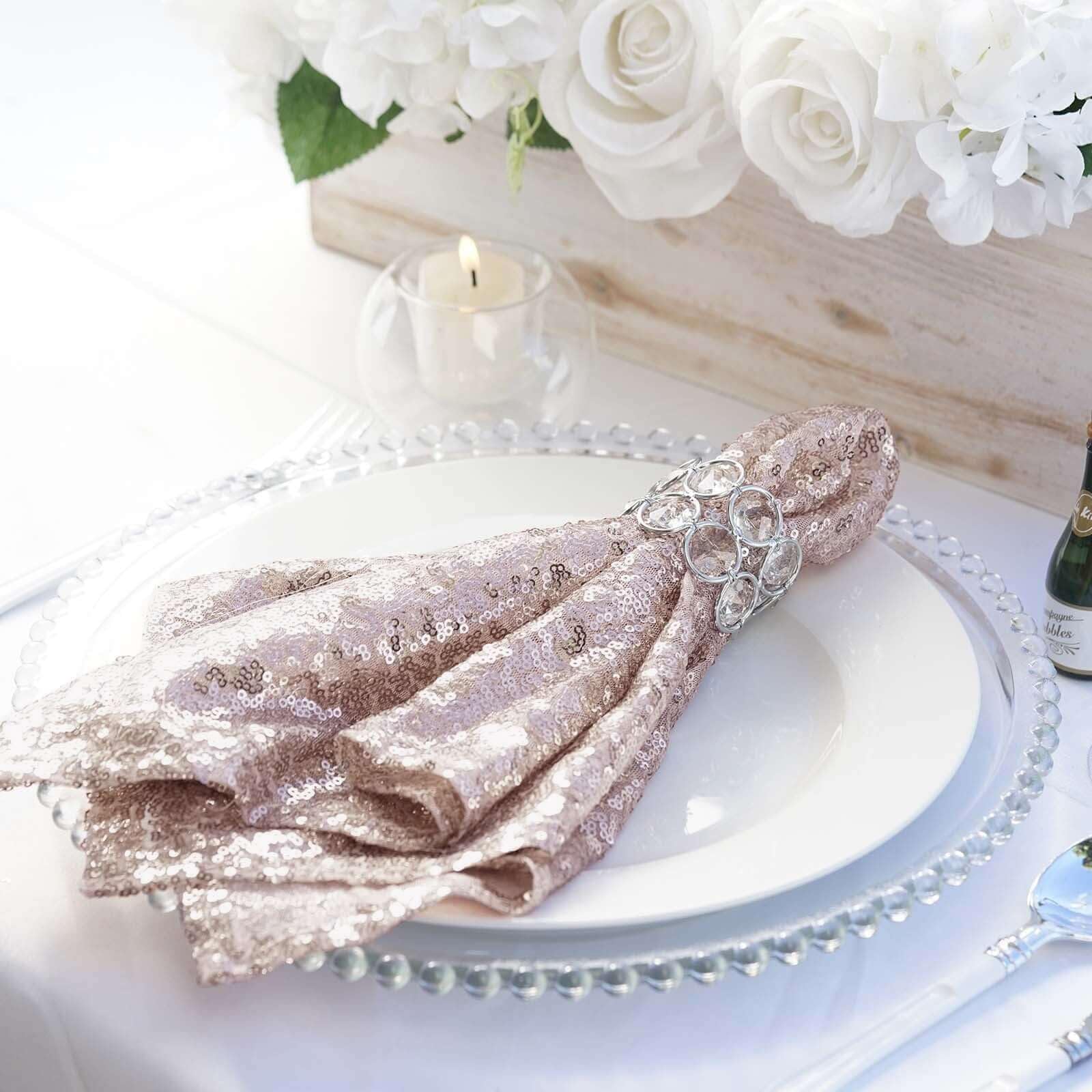 Efavormart Premium 20x20 Inch Washable Sequin Napkins - Blush Pink Decorative Table Napkins for Wedding, Party, Restaurant & Dinner Decorations - Elegant Table Setting Accessories